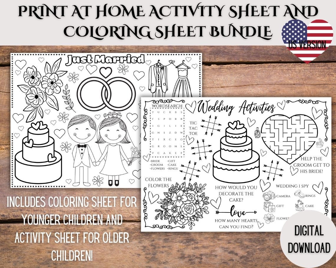 Kids Printable Wedding Activity Mat Kids Wedding Placemat Wedding Download Coloring Page Wedding Reception Activities Kids Wedding Pack Etsy