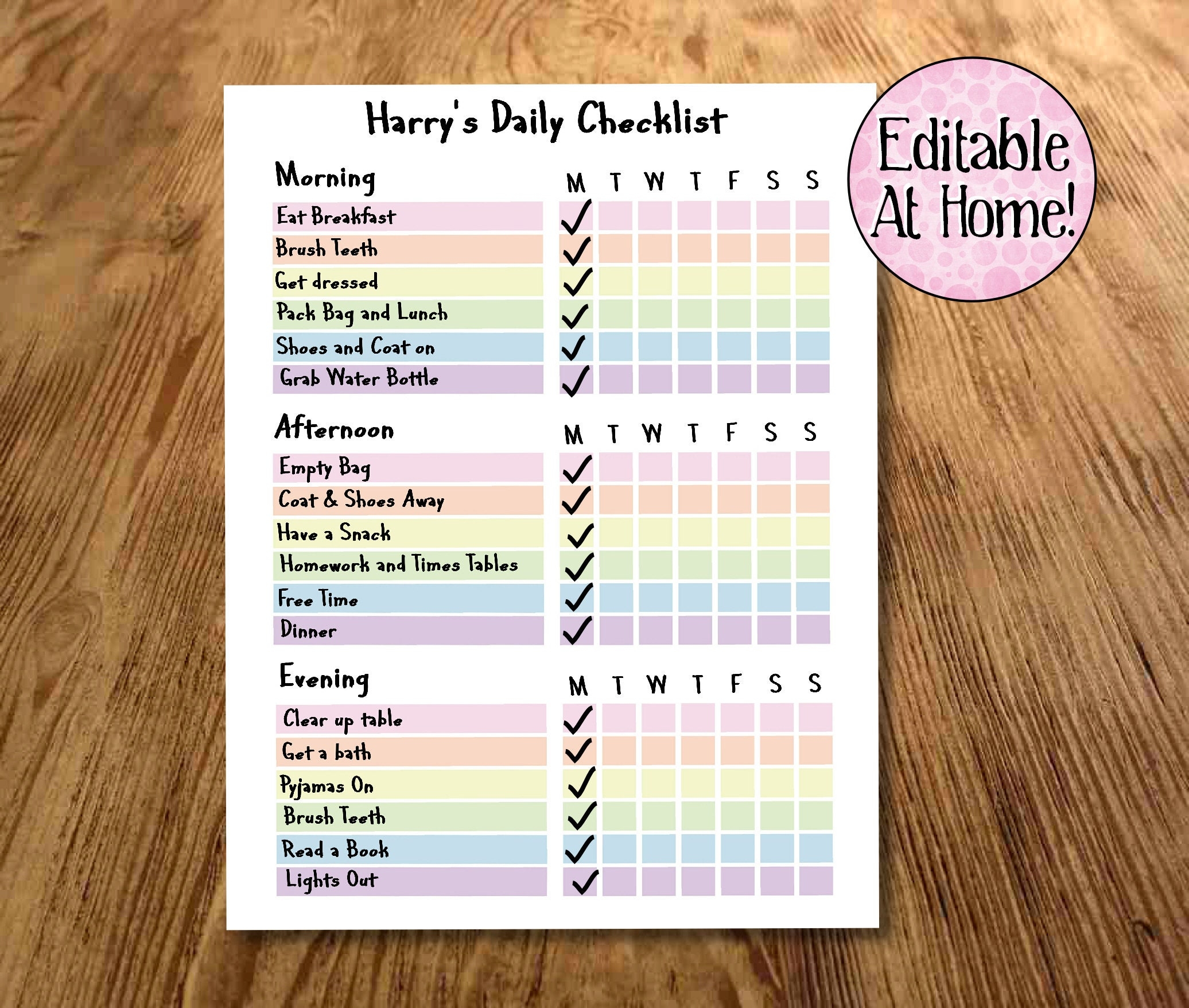 Kids Routine Checklist Edit At Home Printable File Kids Daily Planner Childrens Routine Chart DIY Weekly Checklist Kids Daily Rhythm Etsy
