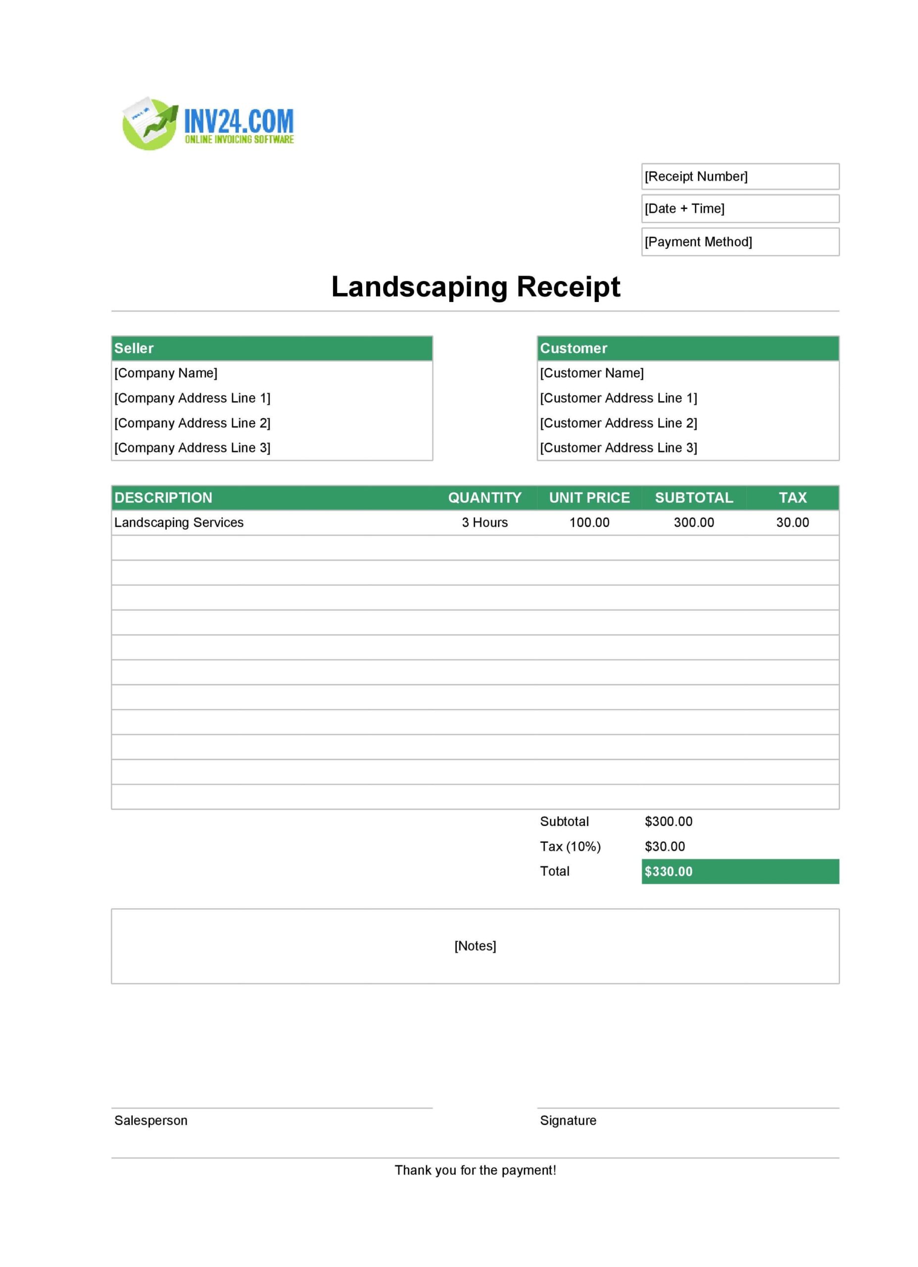 Free Printable Cash Receipt Lawn Care Editable Fillable