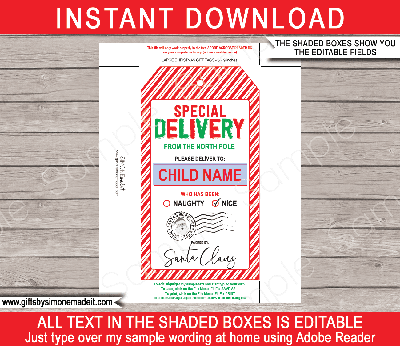To From Santa Gift Tags Printable Editable