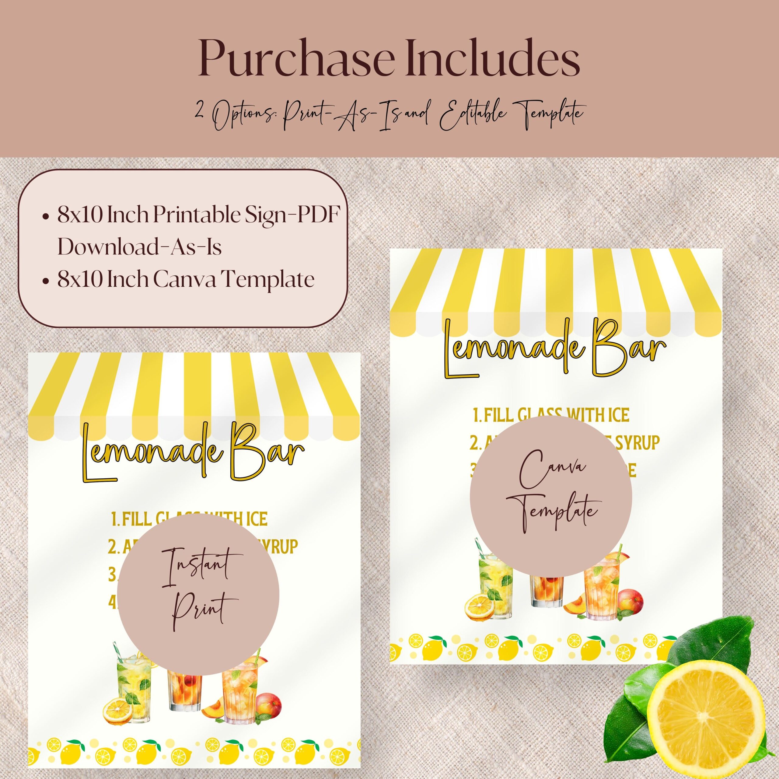 Lemonade Bar Sign For Graduation Birthday Party Baby Or Bridal Shower Editable Canva Template Or Printable as is Instant Download 8x10 Etsy