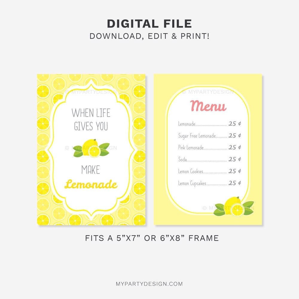 Lemonade Stand Signs And Decorations Lemon Birthday Printables Girl Party Decor INSTANT DOWNLOAD Printable PDF With Editable Text Etsy