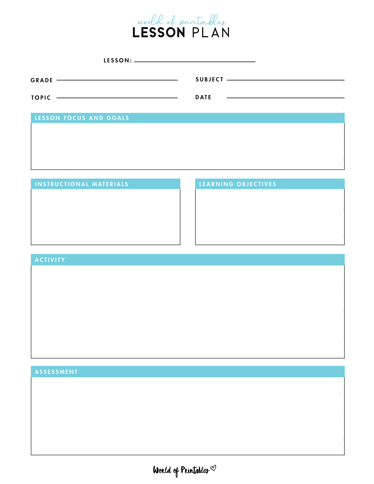 Free Editable Printable Lesson Plan Template