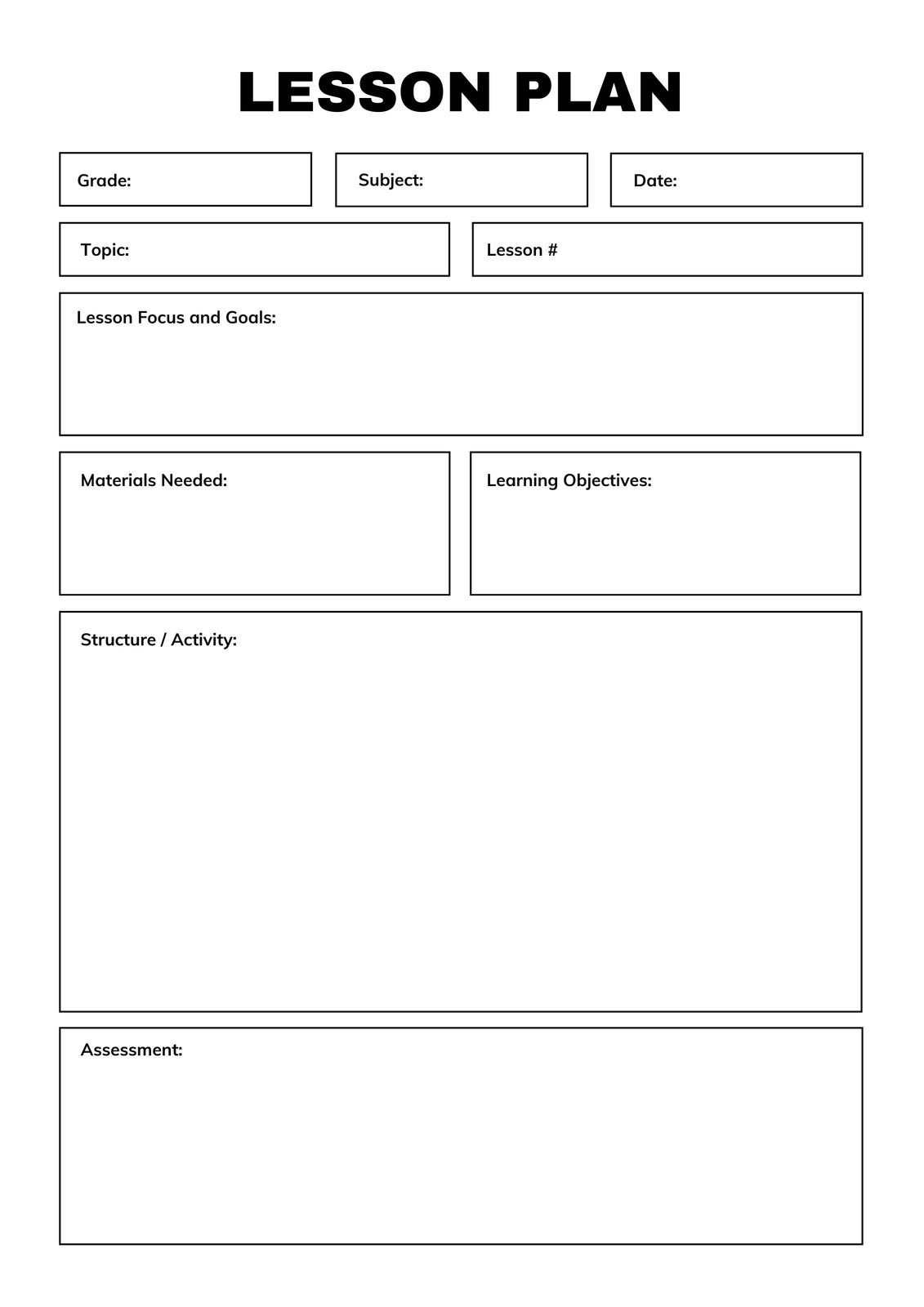 Lesson Plan Teacher Editable Printable