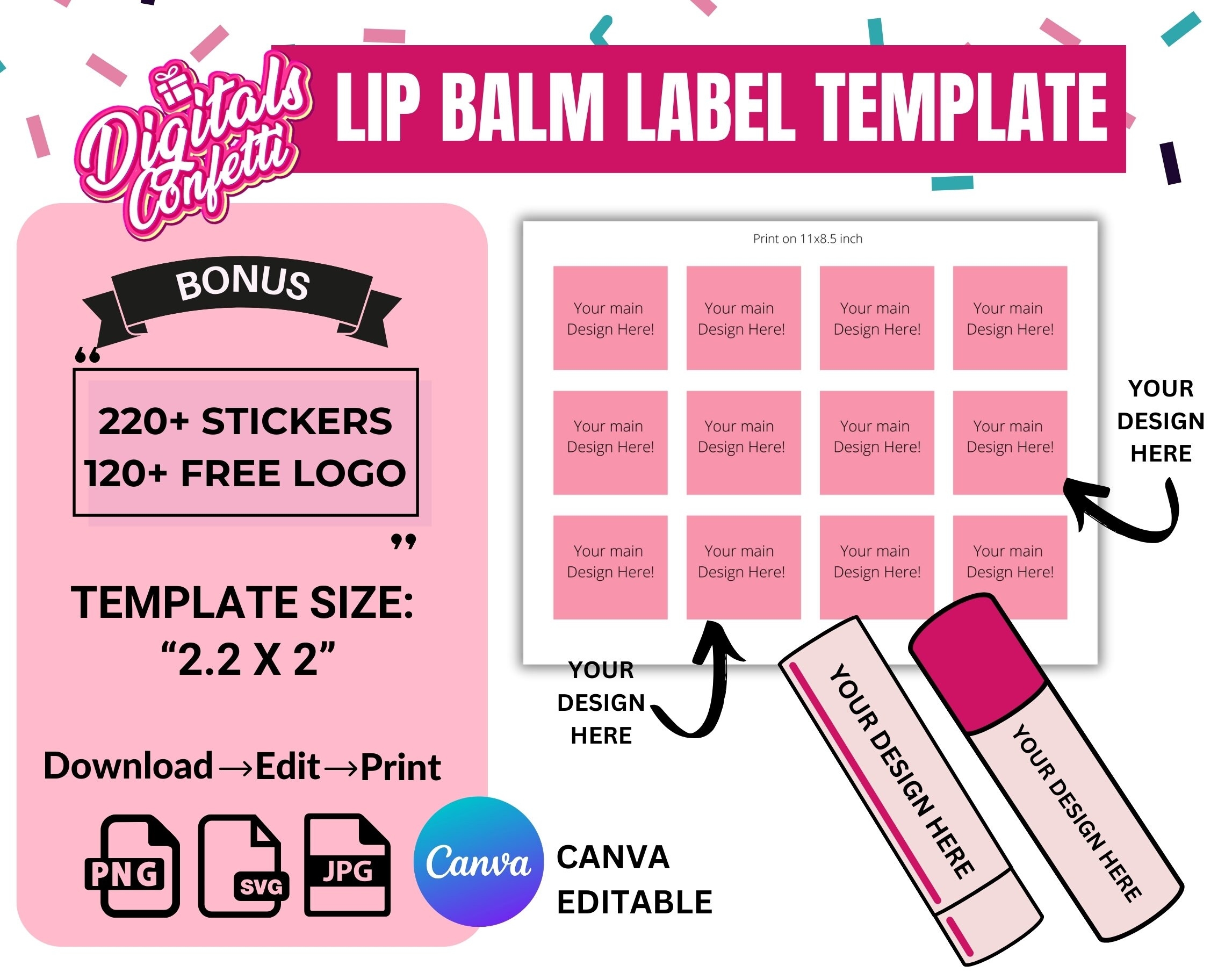 Lip Balm Label Editable Canva Template Easy Drag Drop Chapstick Label Sublimation Template Lip Gloss Wrap Template Canva Frames Bundle Etsy