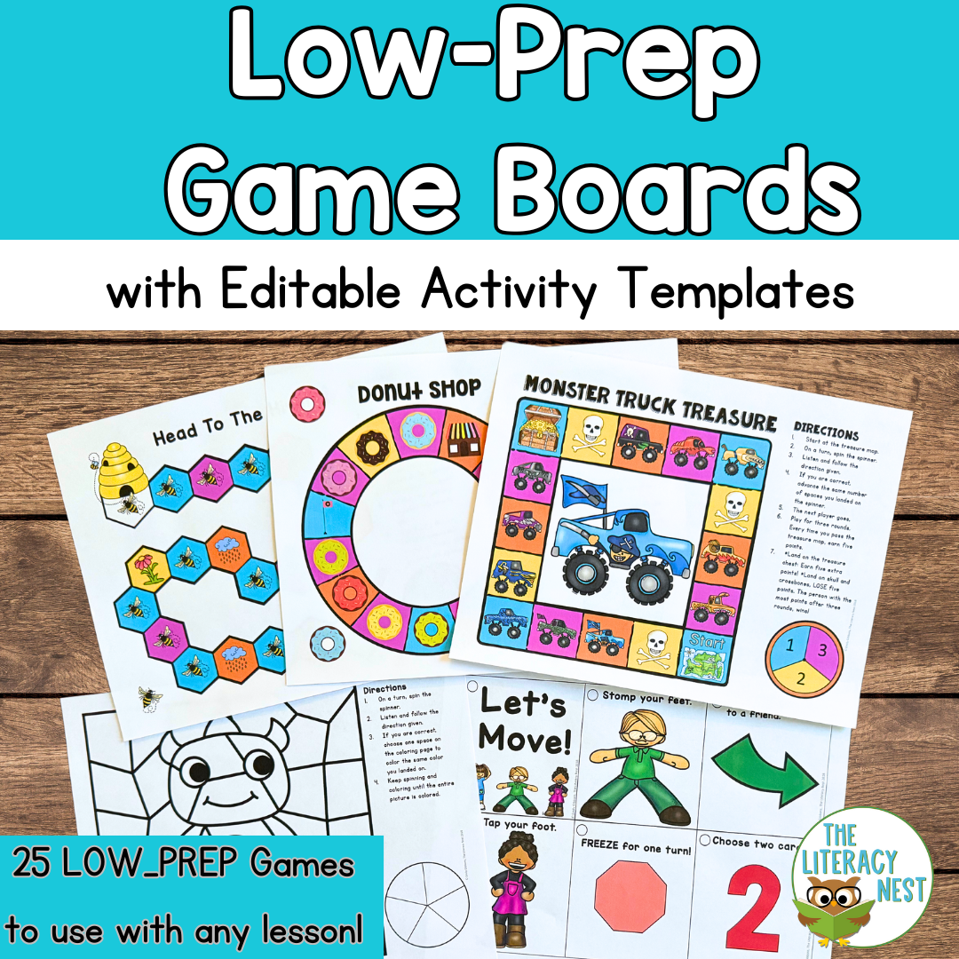 Low Prep Game Boards With Editable Activity Templates The Literacy Nest