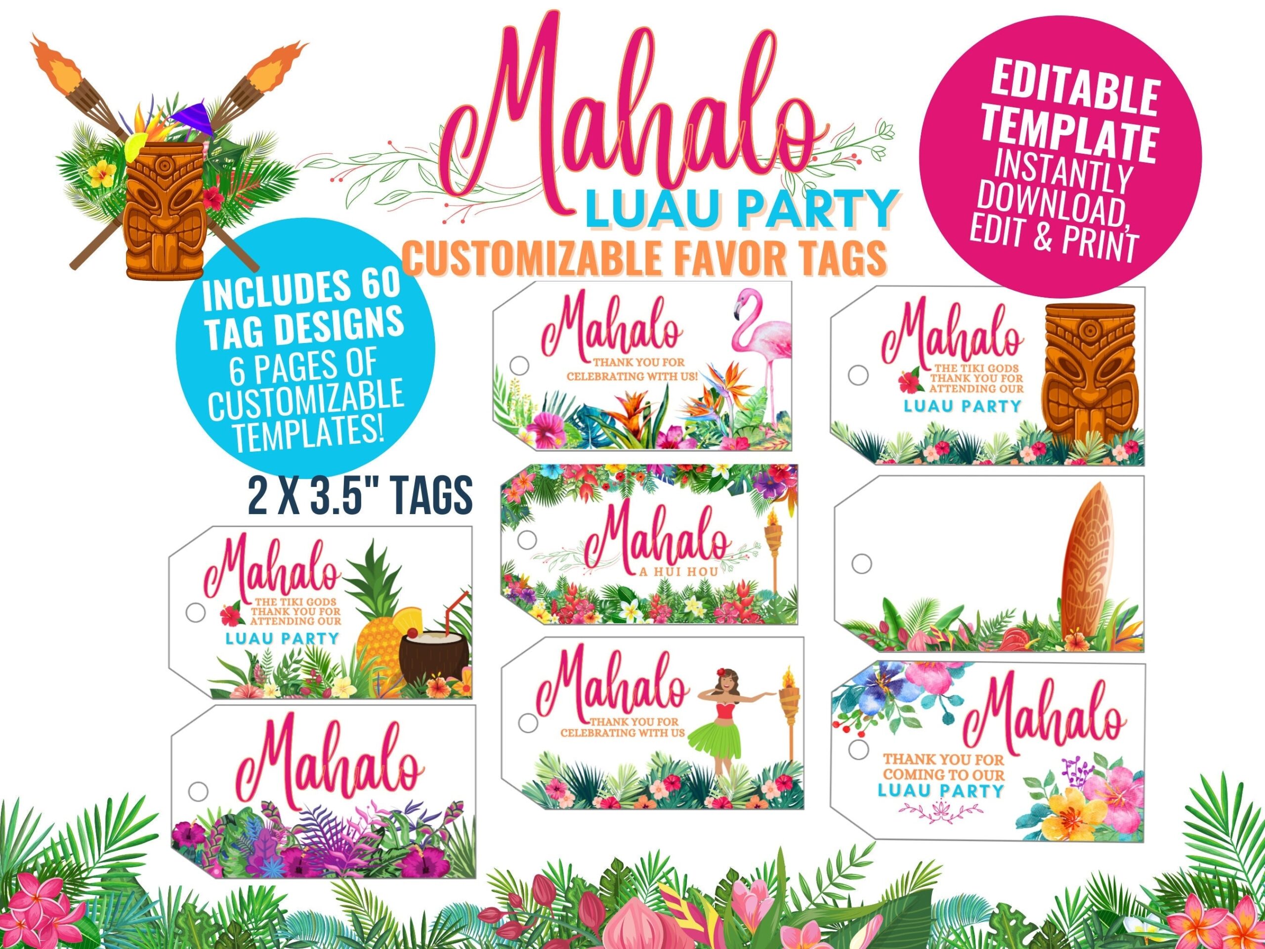 Tropical Themed Party Labels Printable Editable Free