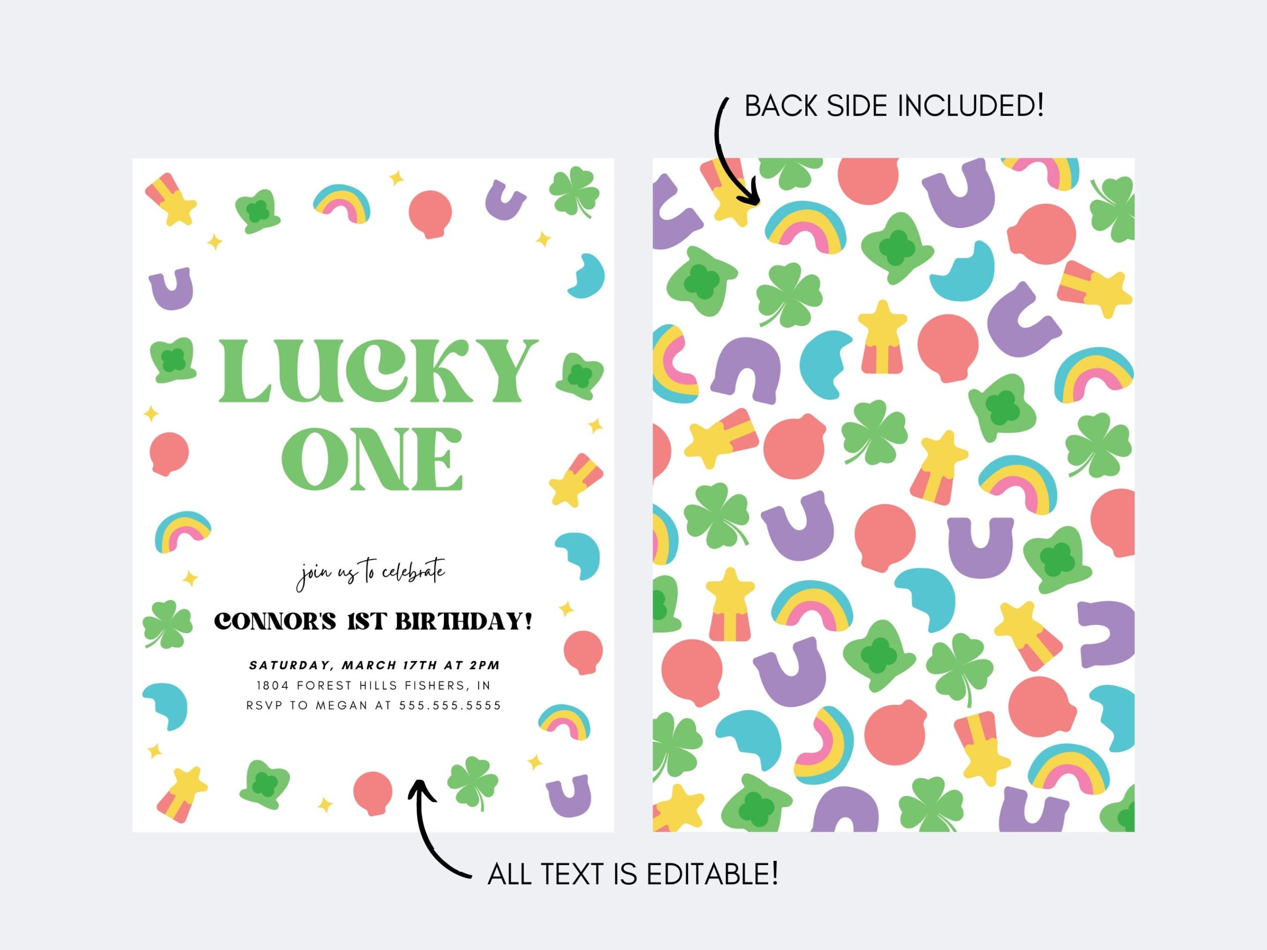 Lucky One Birthday Invitation Lucky Charms Invite St Patricks Day Birthday Shamrock First Birthday Party Editable Instant Download Etsy