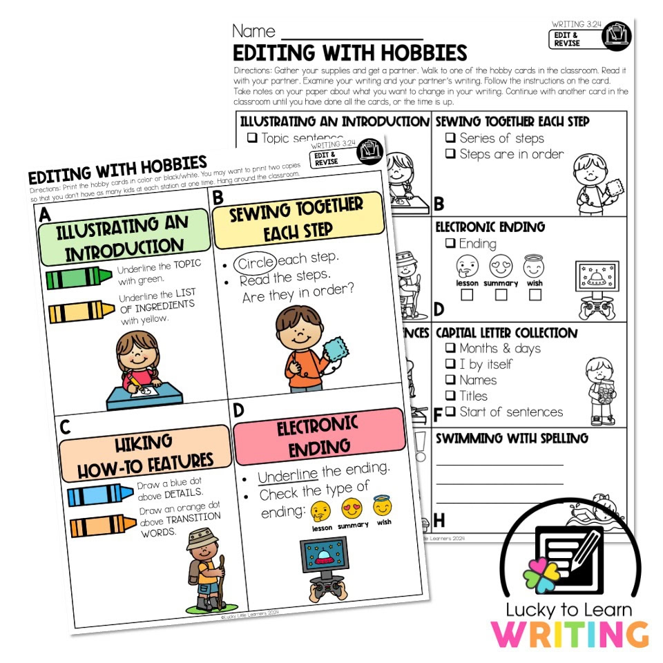 Lucky To Learn Writing Unit 3 Informational Writing 3 24 How To Edit And Revise Student Printables Editing With Hobbies Lucky Little Learners