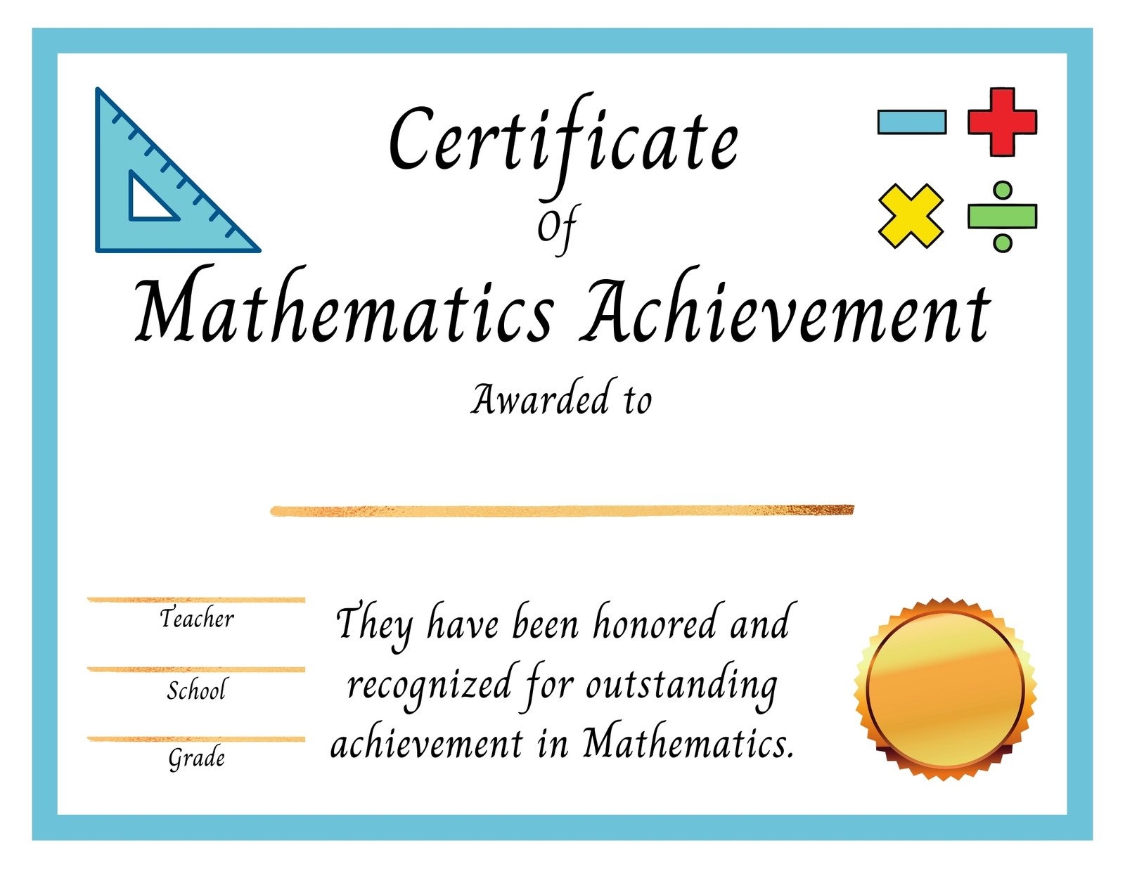 Editable Math Award Certificate Printable