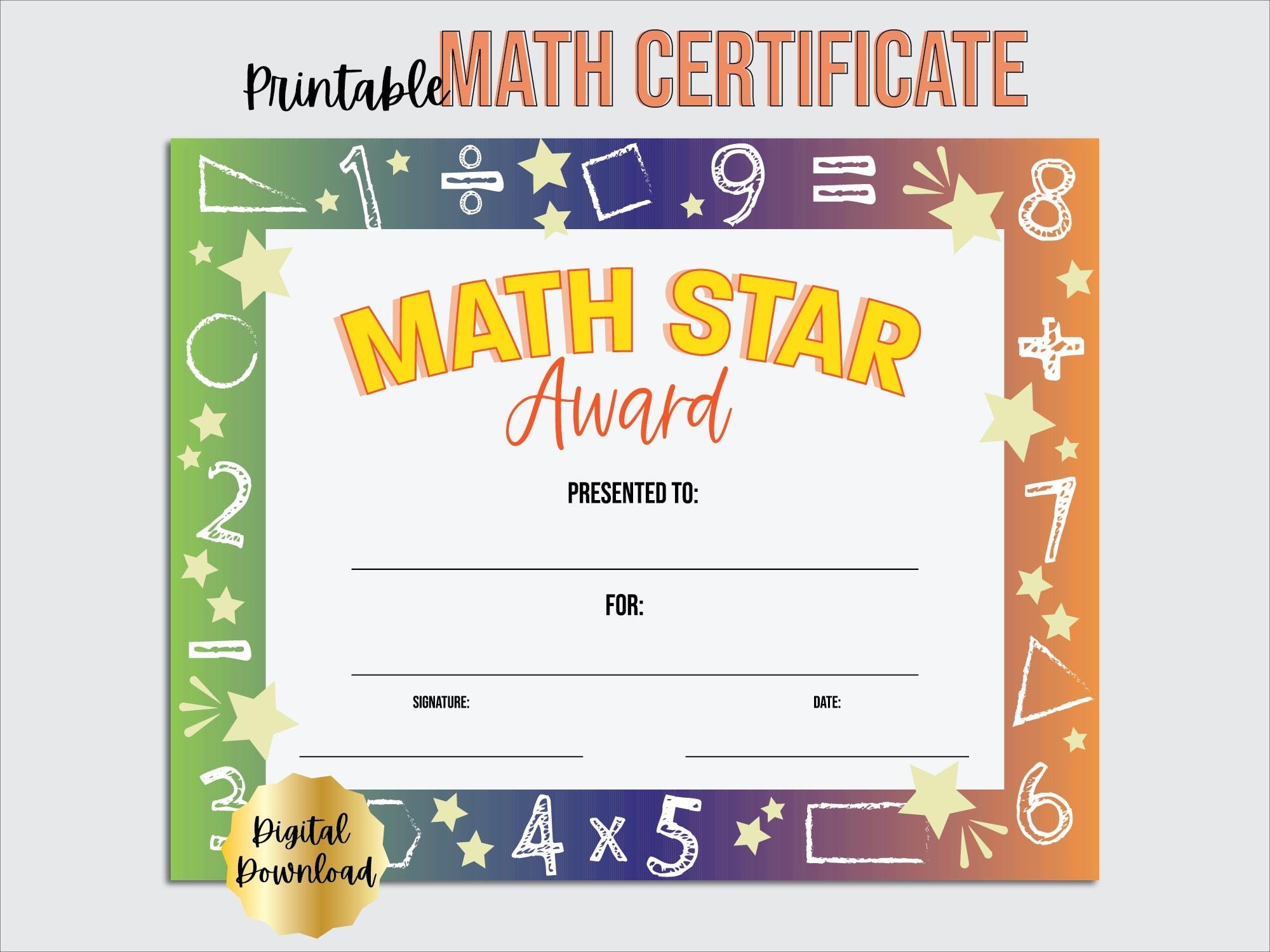 Math Star Certificate Template Math Star Award Of Recognition Classroom Award End Of The Year Award Math Star Of The Month Etsy