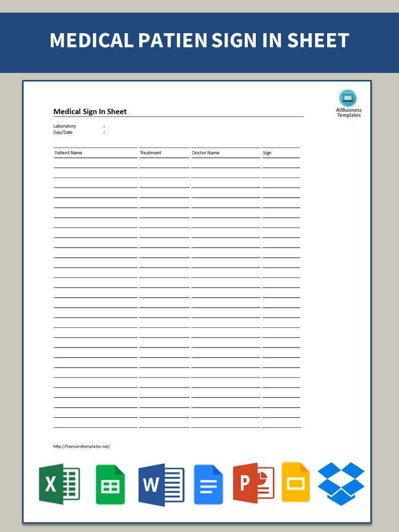 Medical Sign In Sheet 4 Columns Templates At Allbusinesstemplates