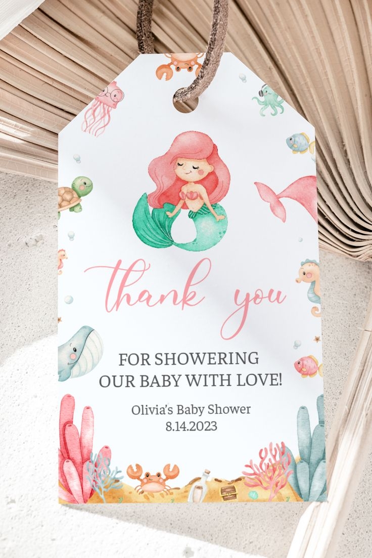 Mermaid Baby Shower Favor Tag Pink Mermaid Thank You Tags Pink Under The Sea Baby Shower Gift Tags