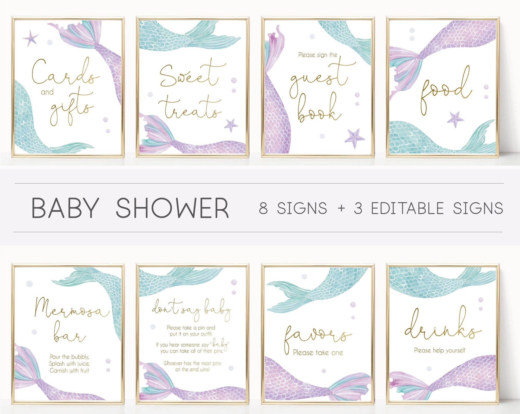 Lmermaid Baby Shower Editable Printable
