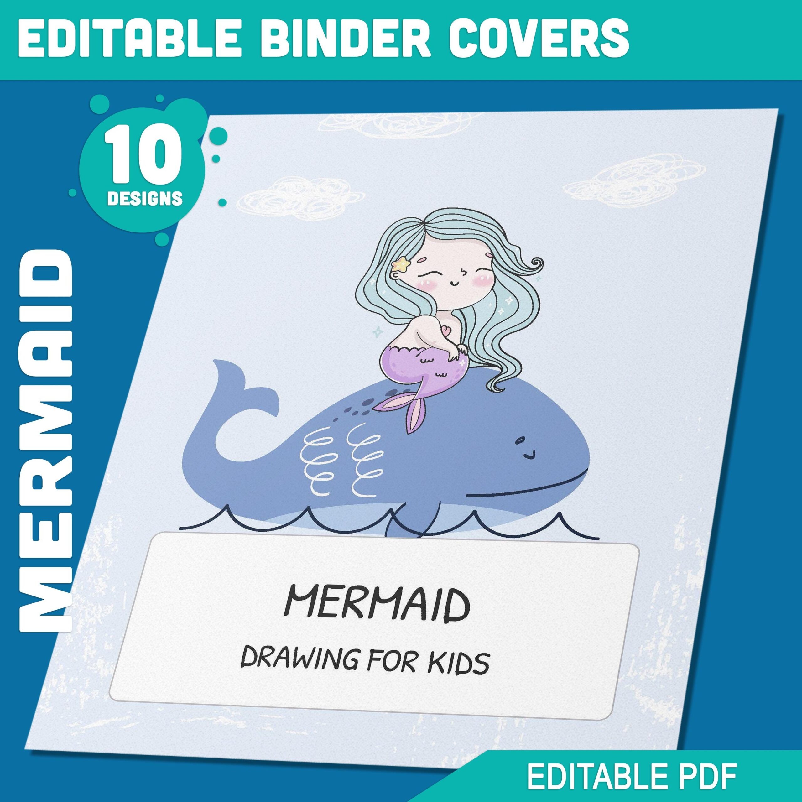 Mermaid Binder Cover 10 Printable Editable Covers spines Binder Insert Planner Cover Teacher school Binder Template Sea Animal Whale Etsy