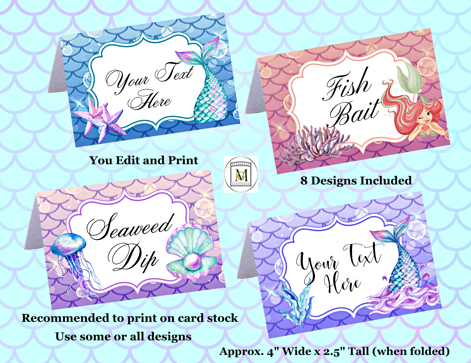 Mermaid Food Label Food Tents Candy Labels EDITABLE Major Gates
