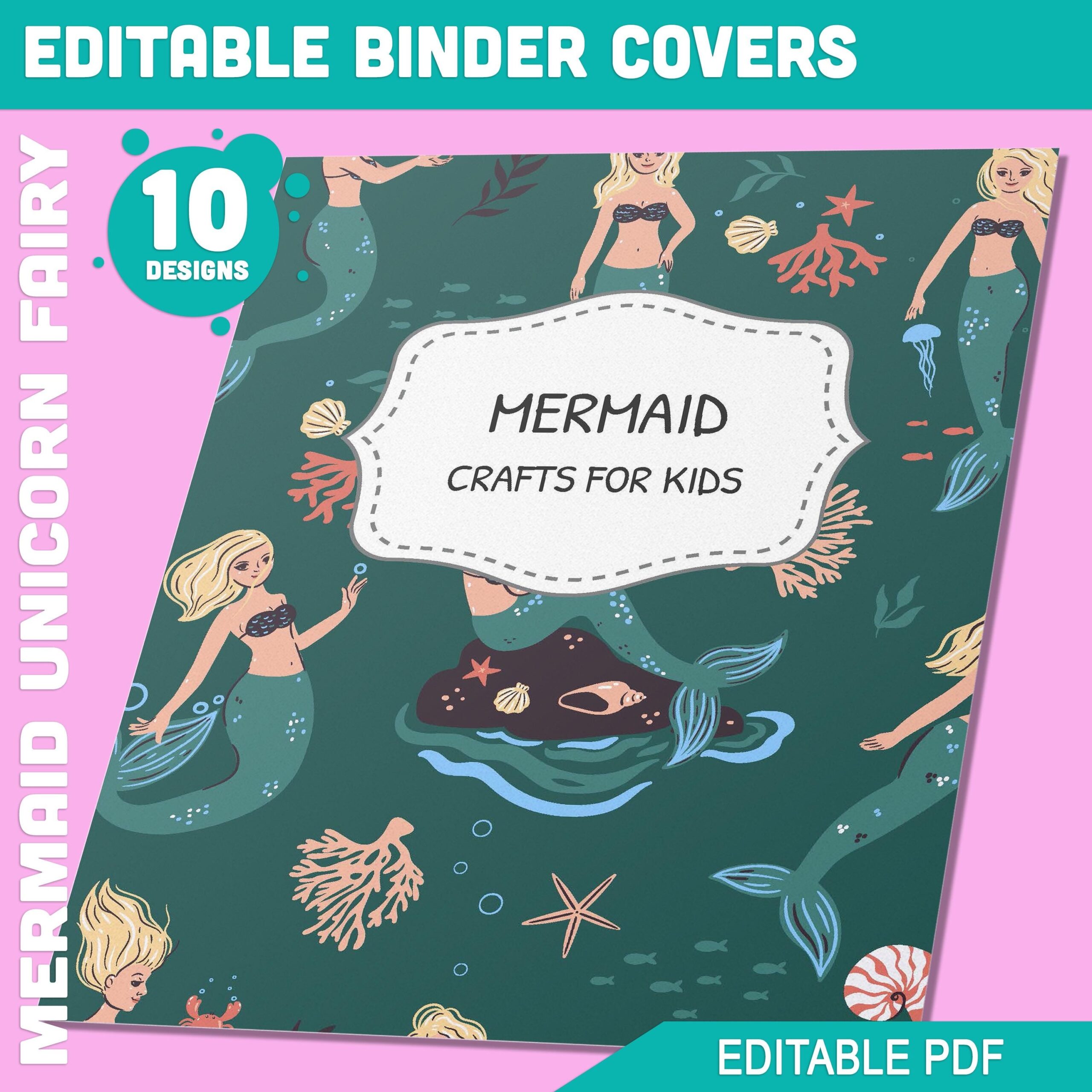 Mermaid Unicorn Fairy Binder Cover 10 Printable editable Binder Covers Spines Planner Template Teacher school Binder Labels inserts Etsy