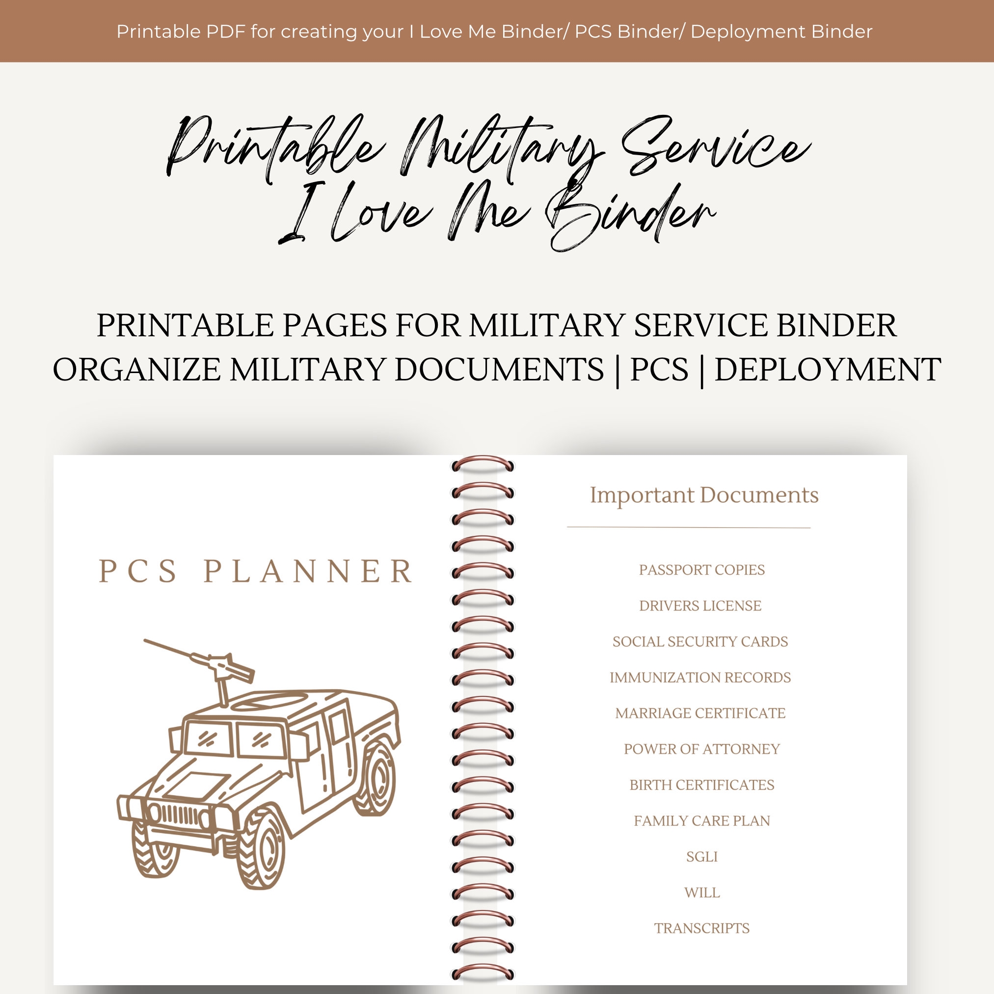Military Binder I Love Me Binder Organizer PCS Deployment Neutral Background Printable PDF Template Mover Checklists Etsy