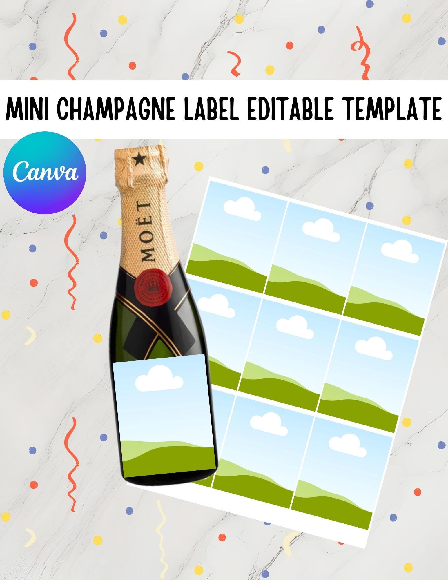 Mini Champagne Bottle Labels Size Template Canva Editable Custom Party Favors Alcohol Bottle Labels Etsy