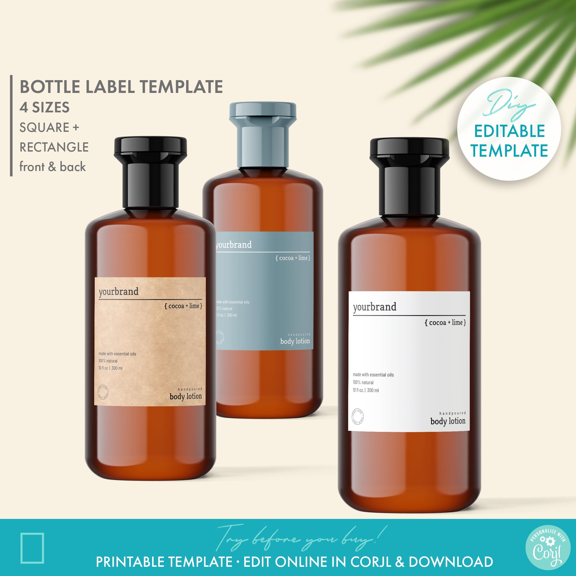 Minimal Editable Shampoo Label Template 4 Sizes Printable Body Product Label Design Custom Cosmetic Label Template Body Lotion Label Etsy
