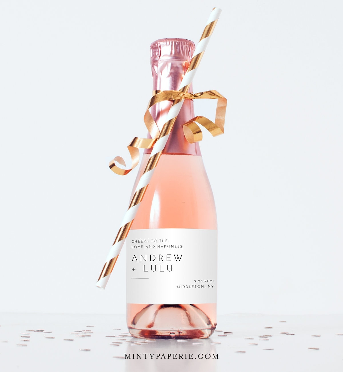 Minimalist Mini Champagne Bottle Template Editable Wedding Wine Label Bridal Shower Favor Sticker Instant Download Templett 094 109ML