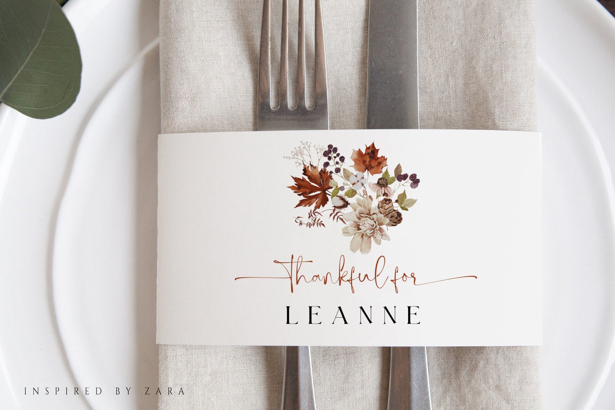 Minimalist Thanksgiving Name Card Template Rustic Place Card Printable Happy Thanksgiving Napkin Wrap Thankful For Tag Editable Name Tag Etsy
