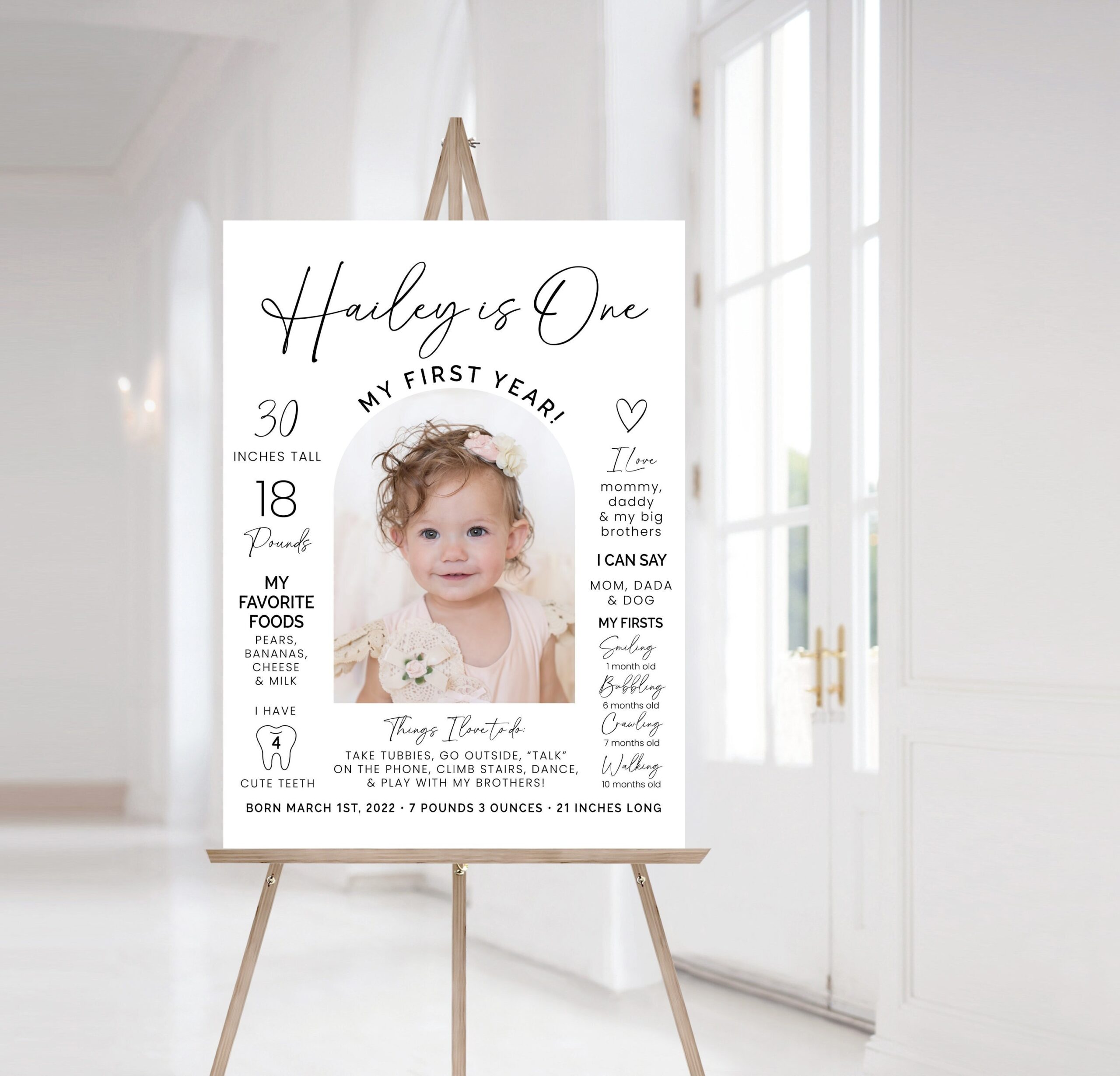 Modern Editable 1st Birthday Milestone Sign Printable One Year Photo Board Baby s First Year Celebration Poster Template