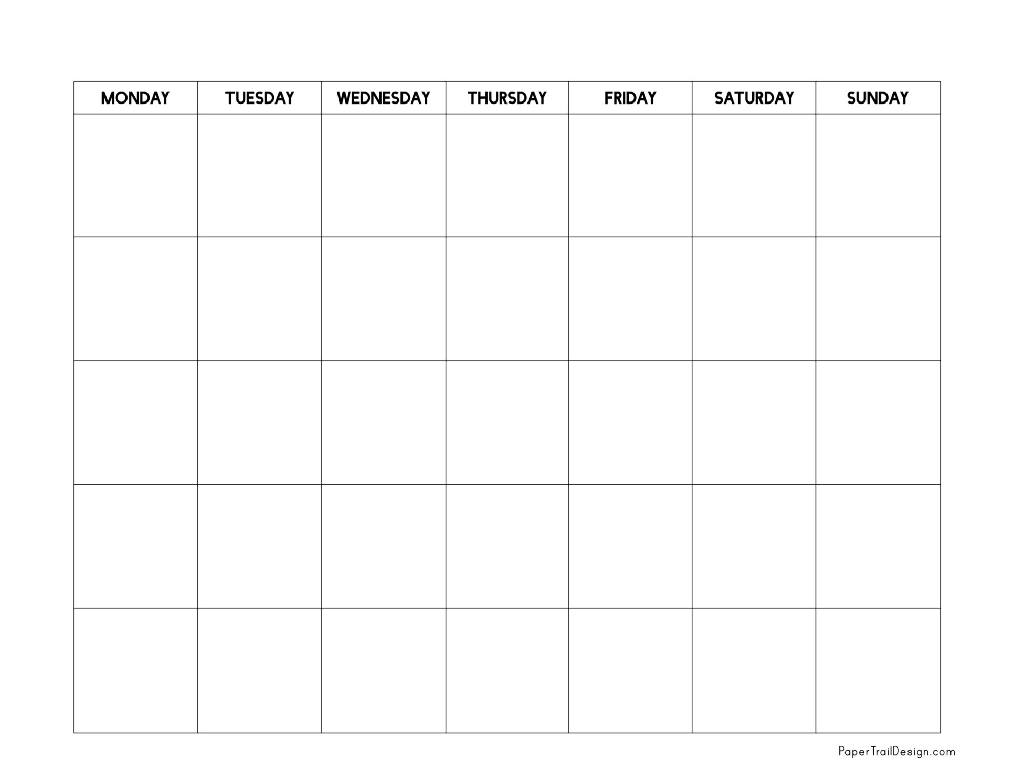 Monday Start Blank Calendar Template Paper Trail Design