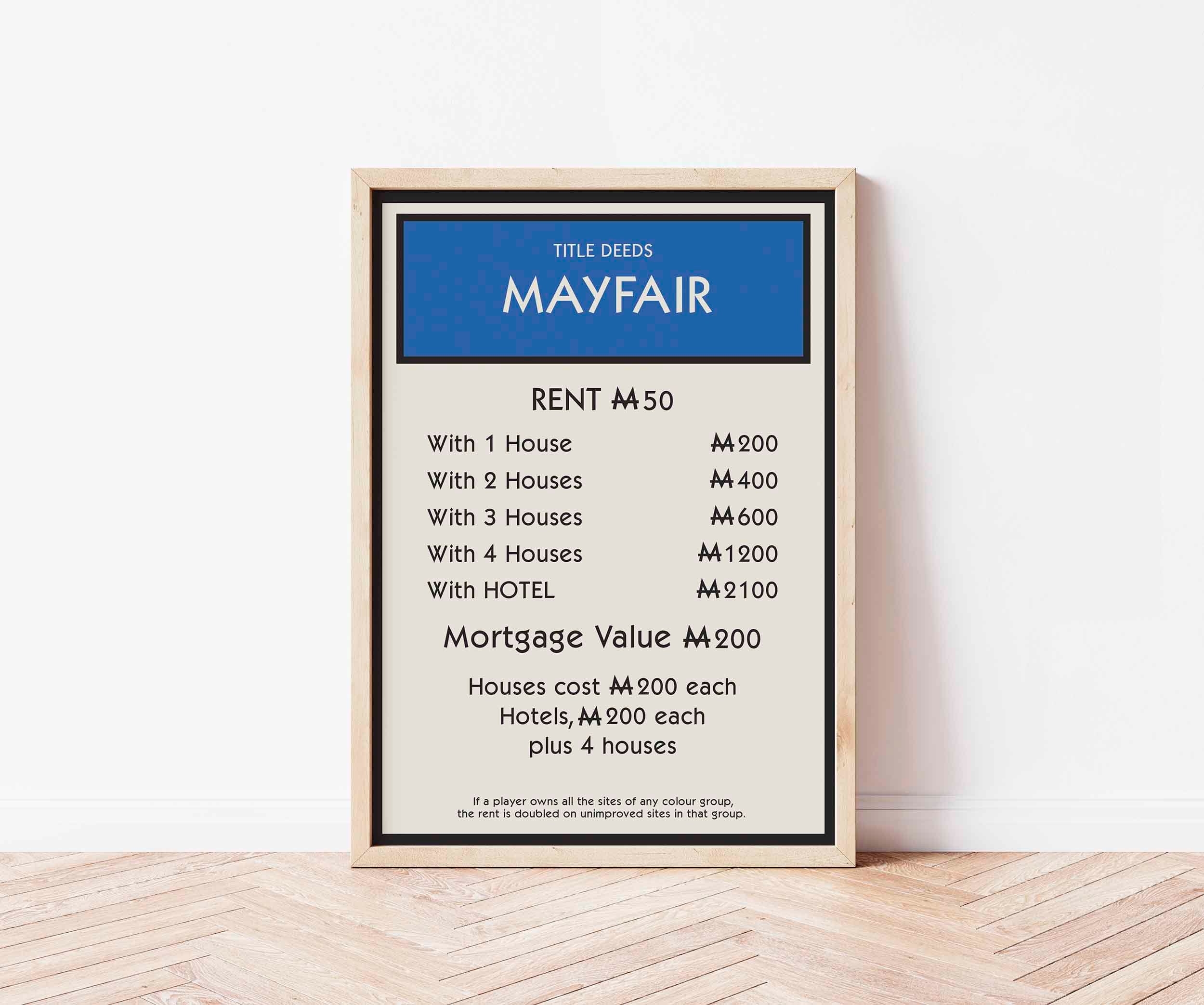 Monopoly Print Title Deed Wall Art Print New Home Decor Gift Gallery Wall Unique Poster Personalised Gift Housewarming New Home Etsy