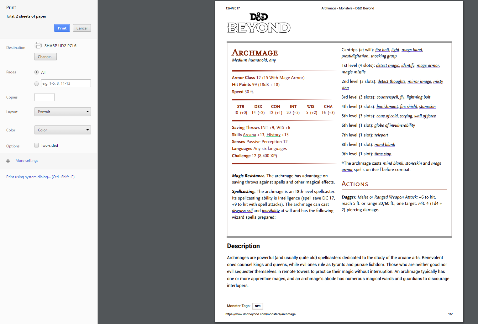 Monster Stat Block and Print View Updates Old Changelog D D Beyond