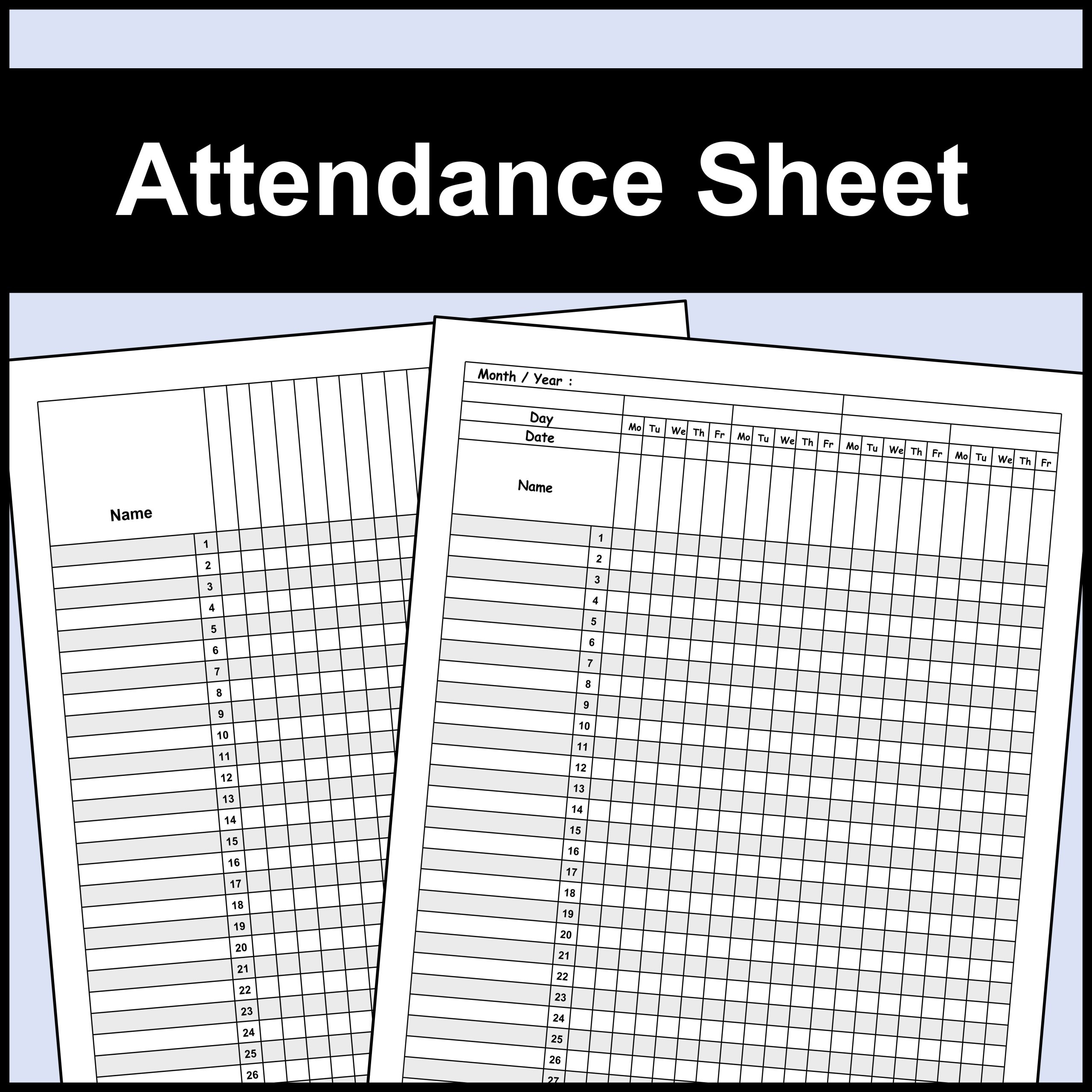 Monthly Attendance Sheet For Teacher 8 5 X 11 Inch Made By Teachers