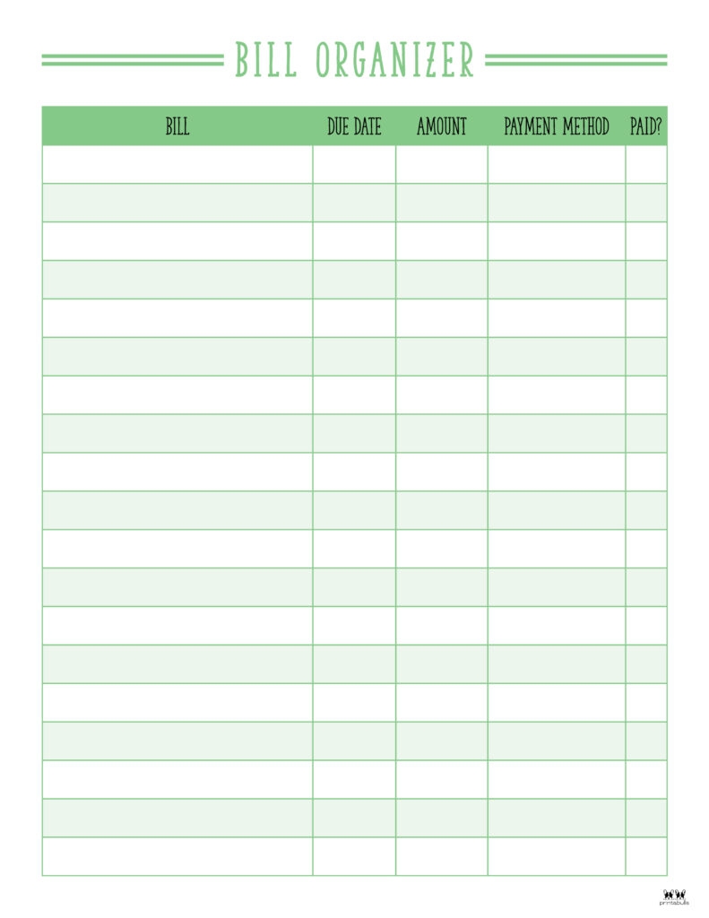Editable Bill Tracker Printable