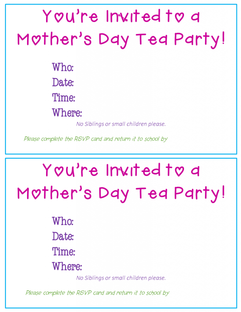 Mother s Day Tea Party Invites RSVP Cards