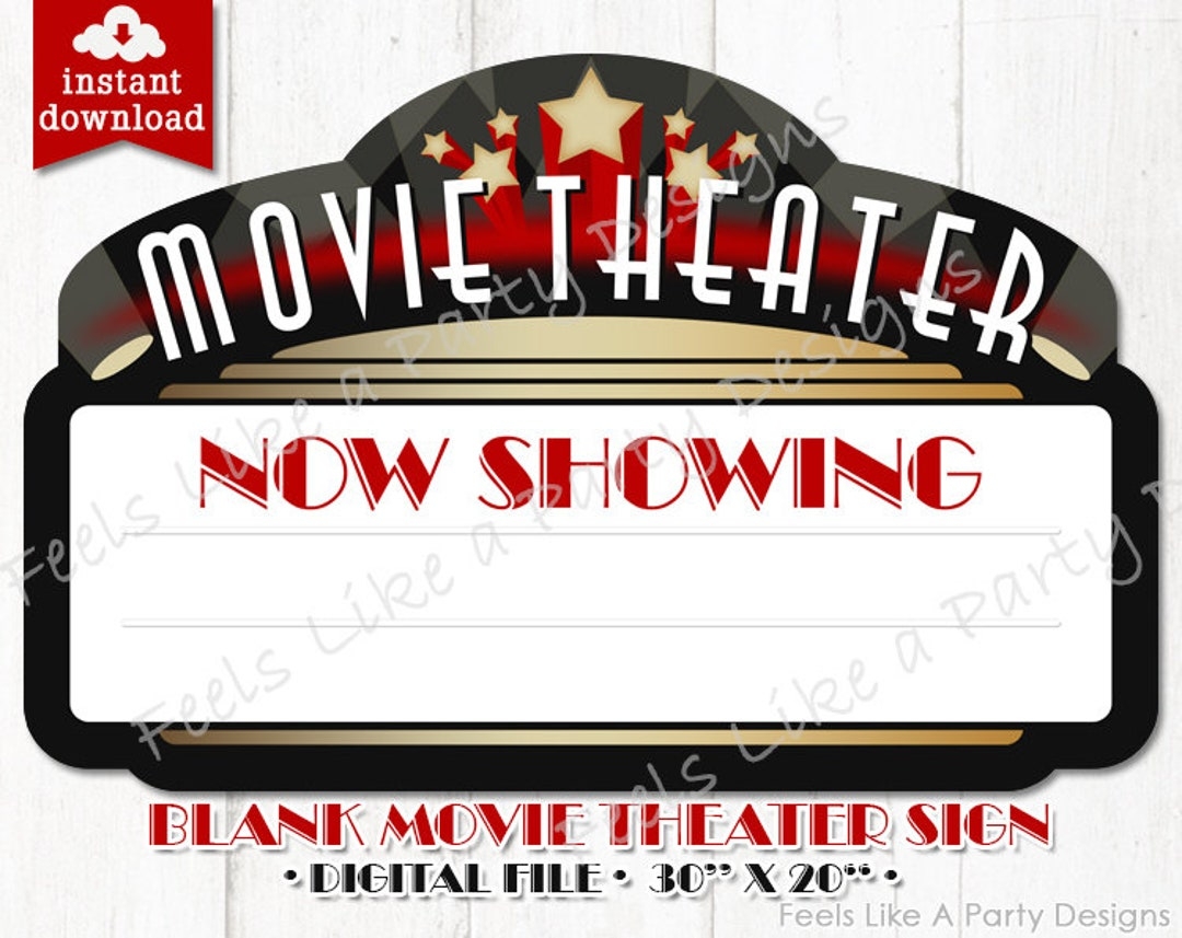 Movie Theater Sign DIY Instant Download Movie Party Movie Banner Movie Night Cinema Sign Cinema Banner Theater Sign Printable Etsy