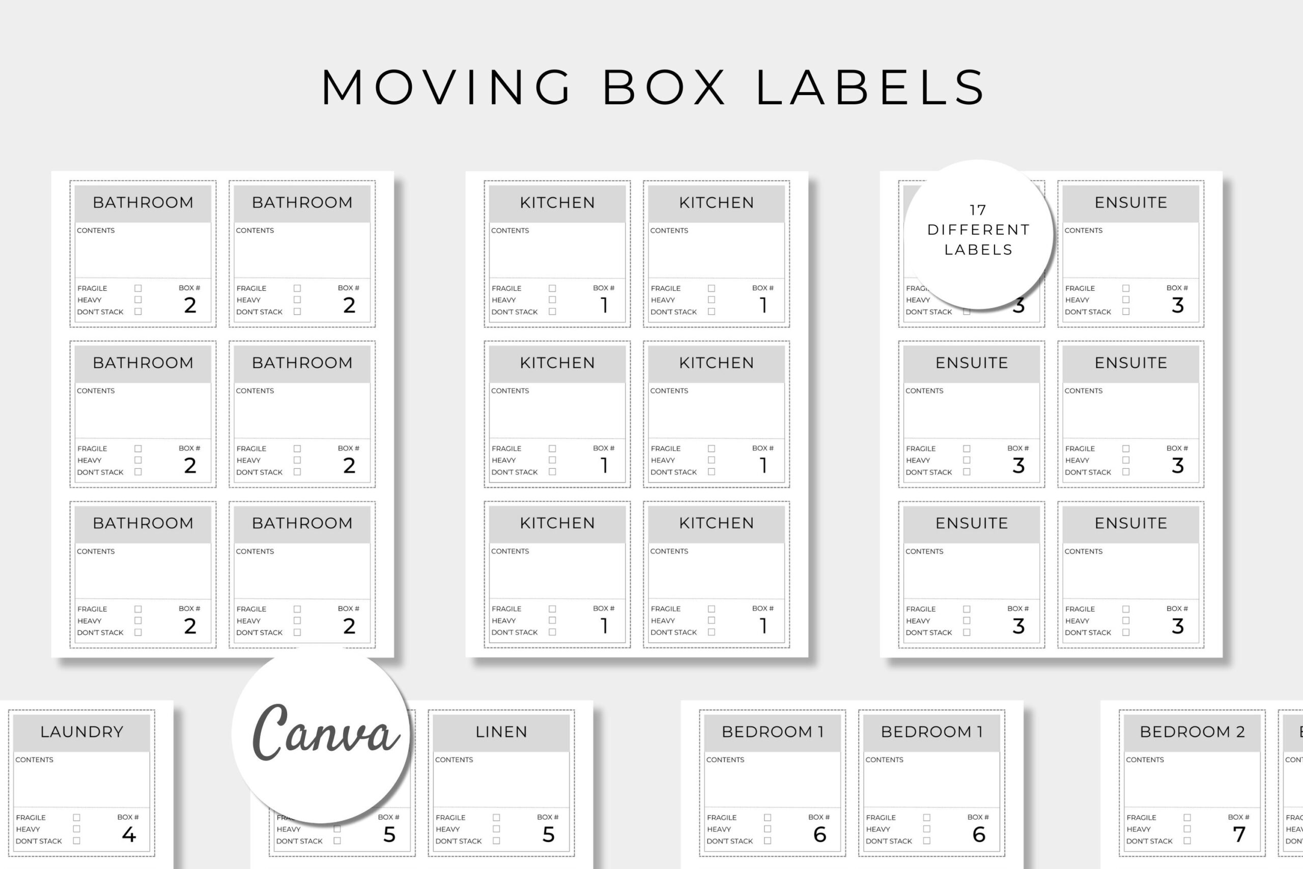 Moving Box Label Printables Moving Organisation Moving Labels Packing Box Label Editable Canva Template Printable Labels Etsy