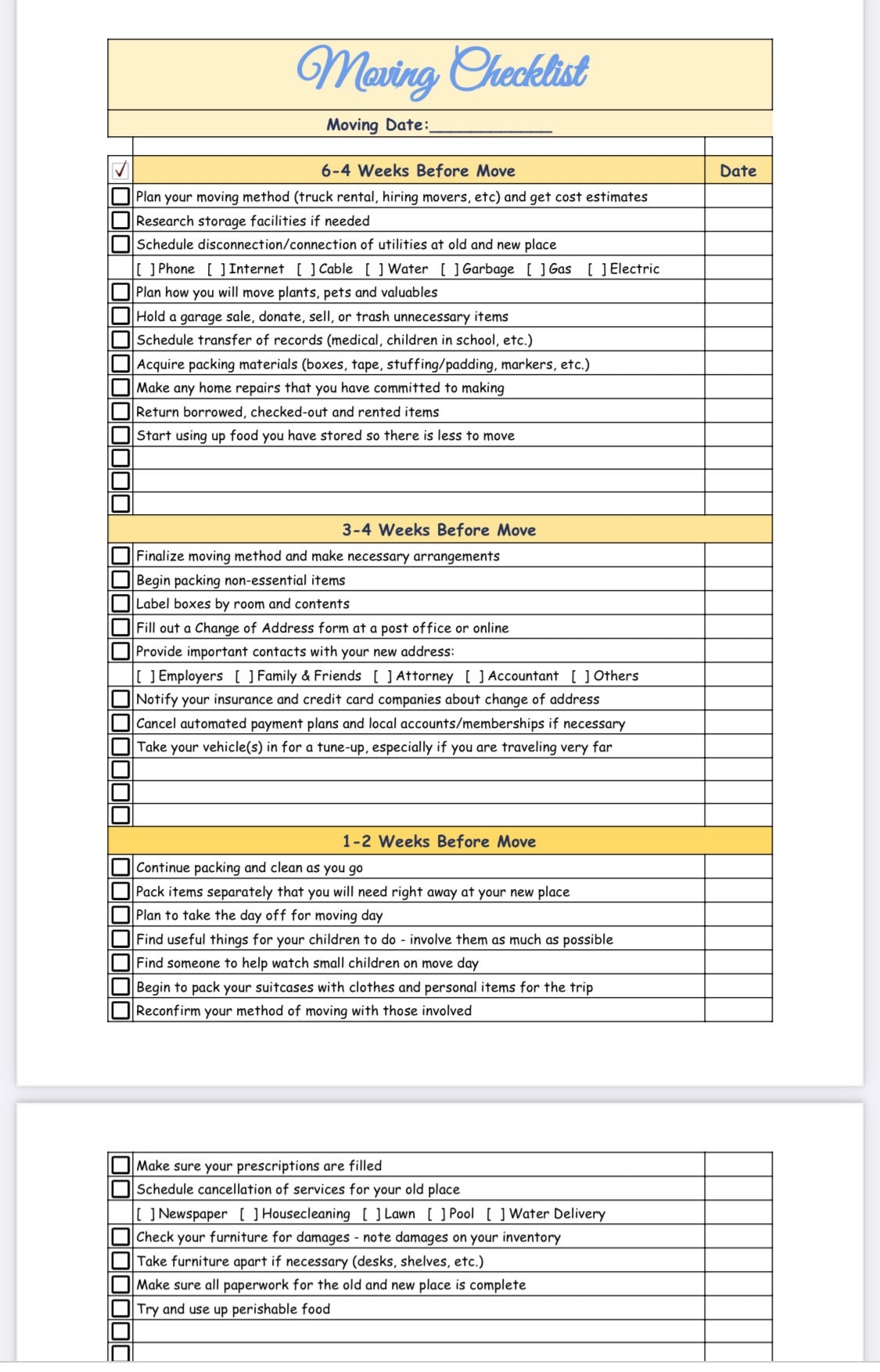 Moving Checklist TEMPLATE File Available For Openoffice spreadsheet And Text Document MS Word MS Excel Pdf File Digital Download Etsy