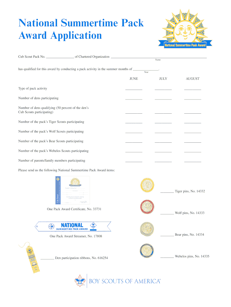 National Summertime Pack Award Fill Out Sign Online DocHub