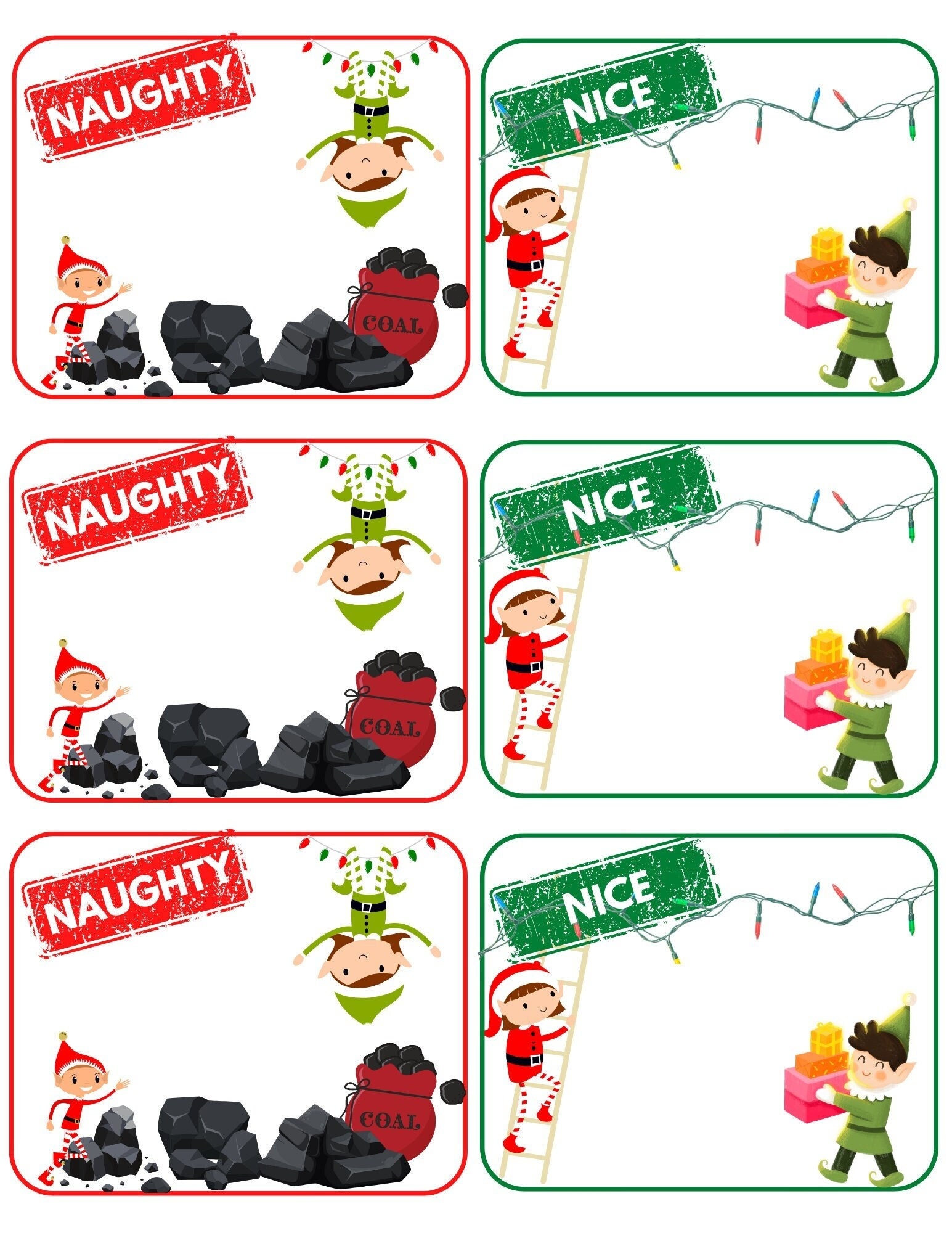 Naughty Or Nice instant Download Name Tag Labels Table Setting Gift Tag Christmas Game Naughty List Etsy