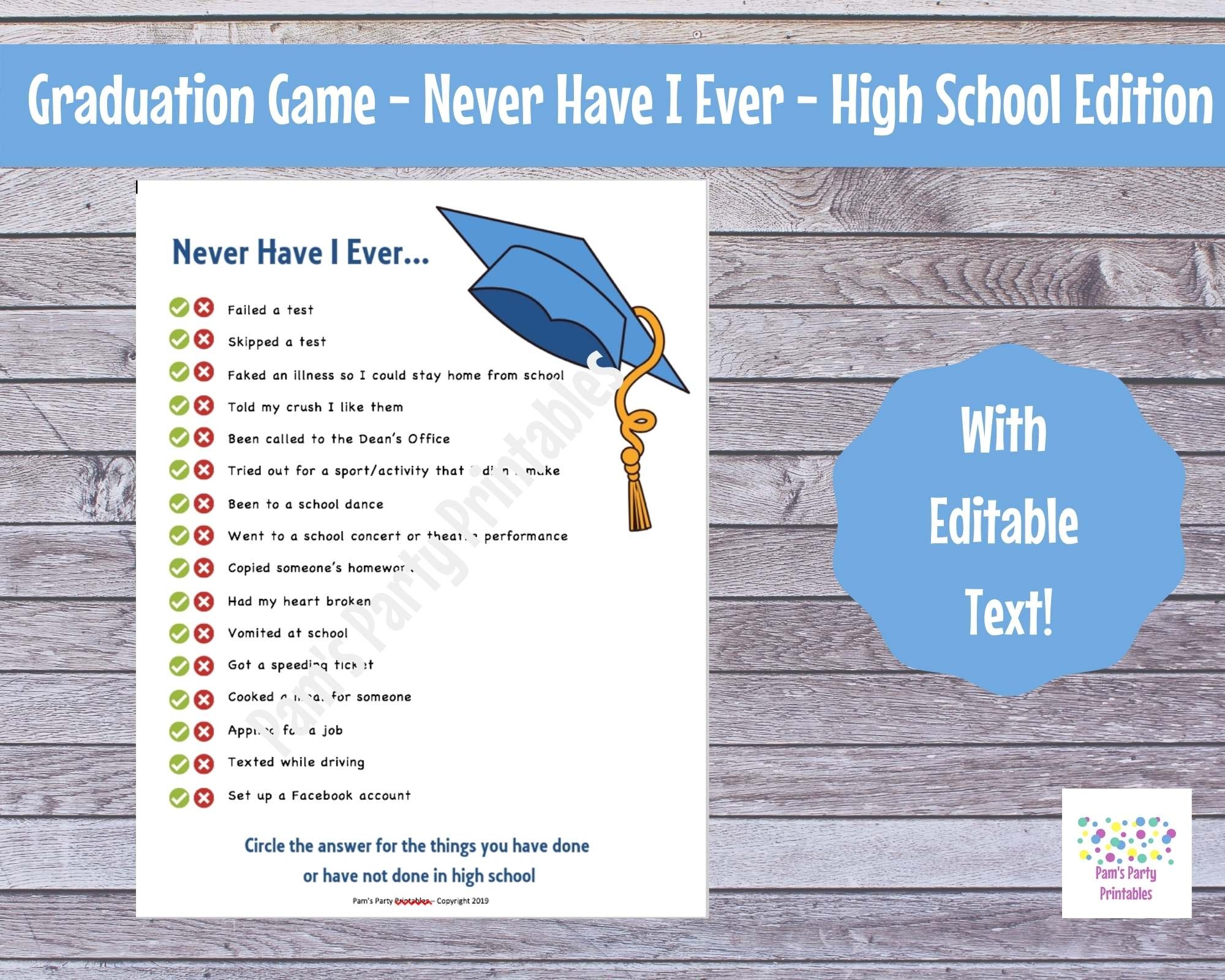 Never Have I Ever High School Graduation Editable Printable Class Of 2021 Pam s Party Place