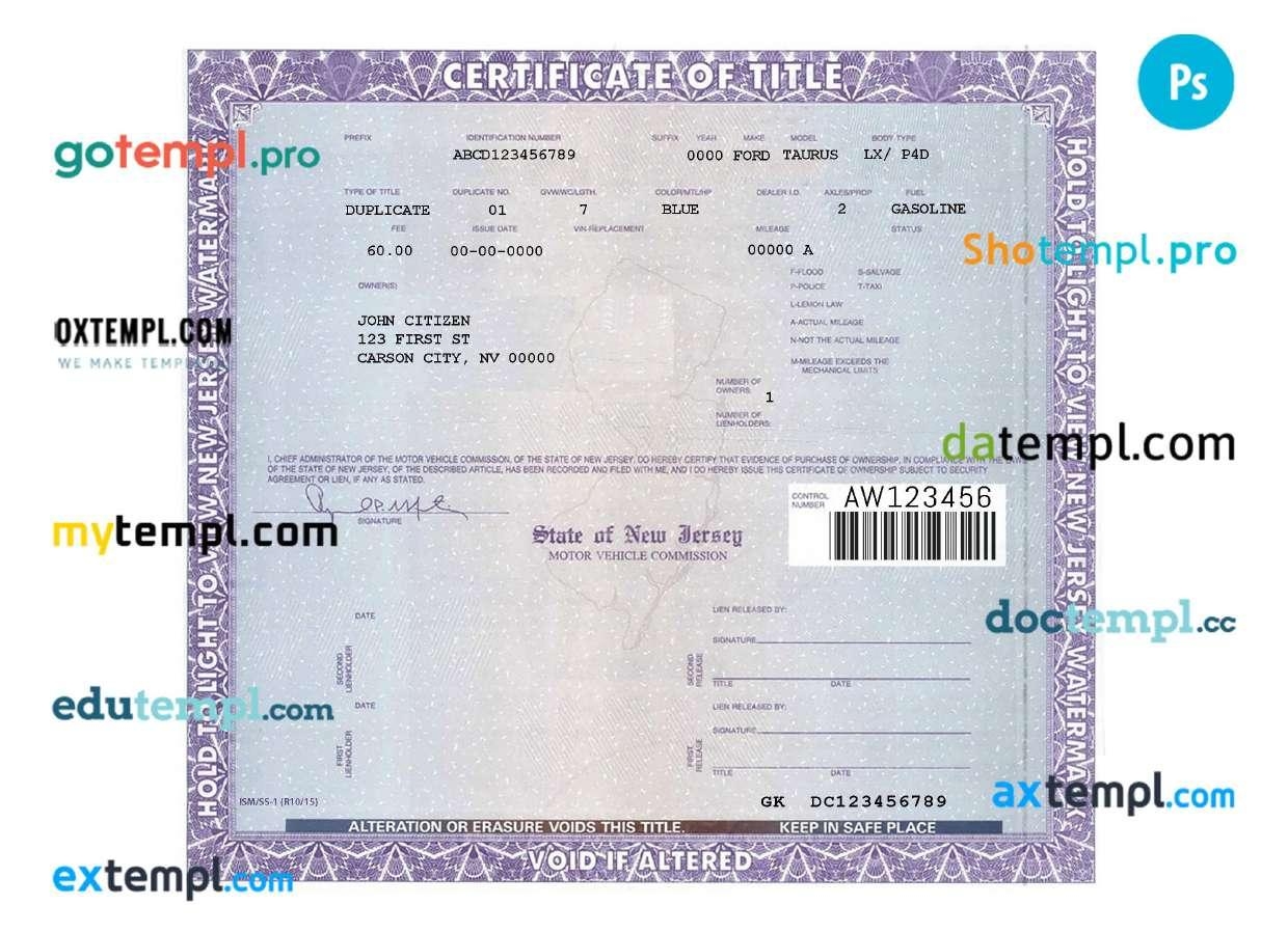 New Jersey Certificate Of Title Of A Vehicle car Title Template In PSD Format Fully Editable By Axtempl2 Issuu
