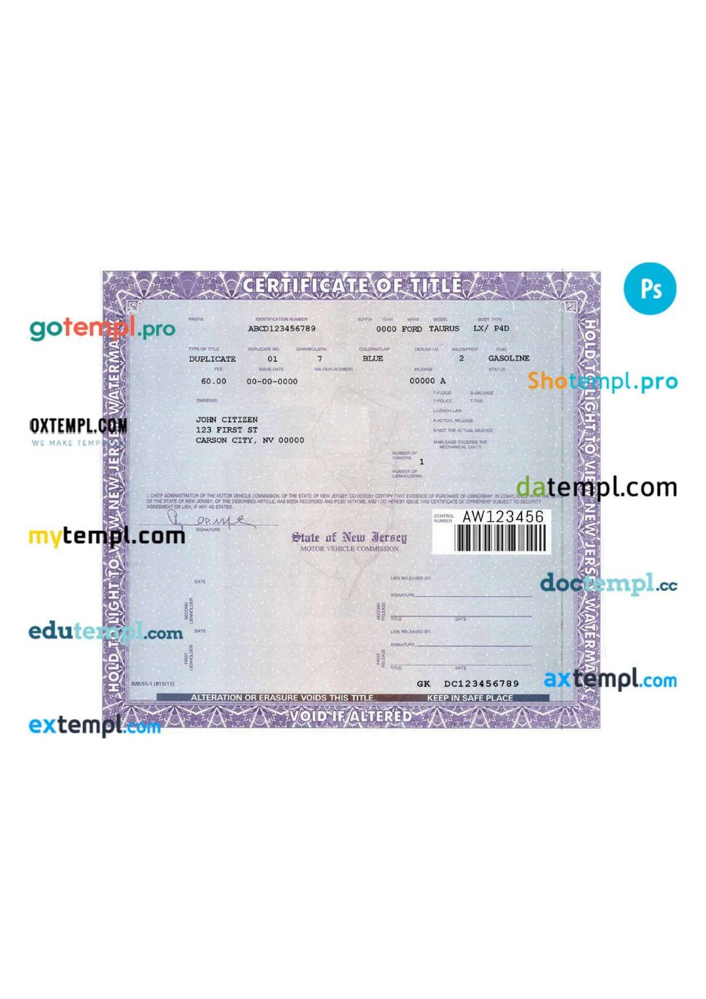Printable Fake Car Title And Edit