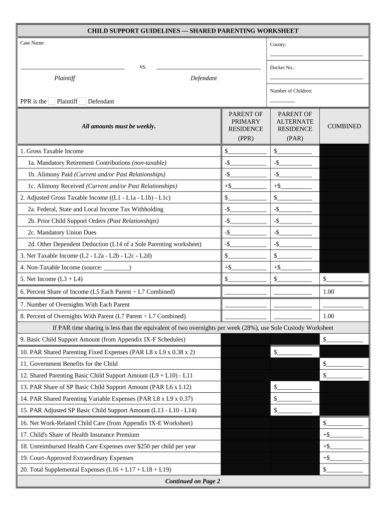 Printable Child Support Worksheet Editable