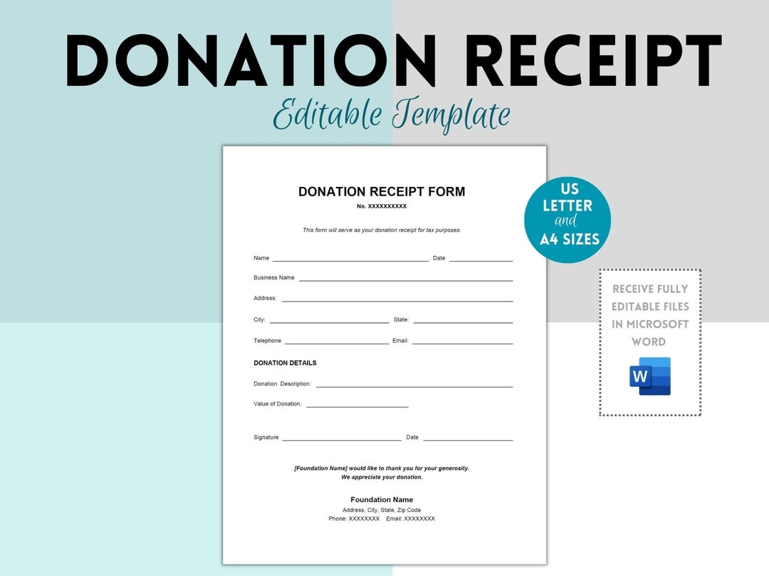 Printable Editable Donation Receipt Template