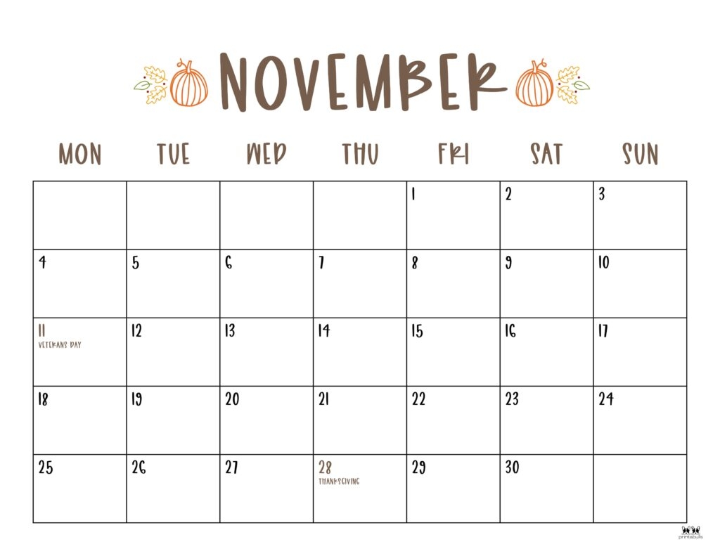 November 2024 Calendars 50 FREE Printables Printabulls