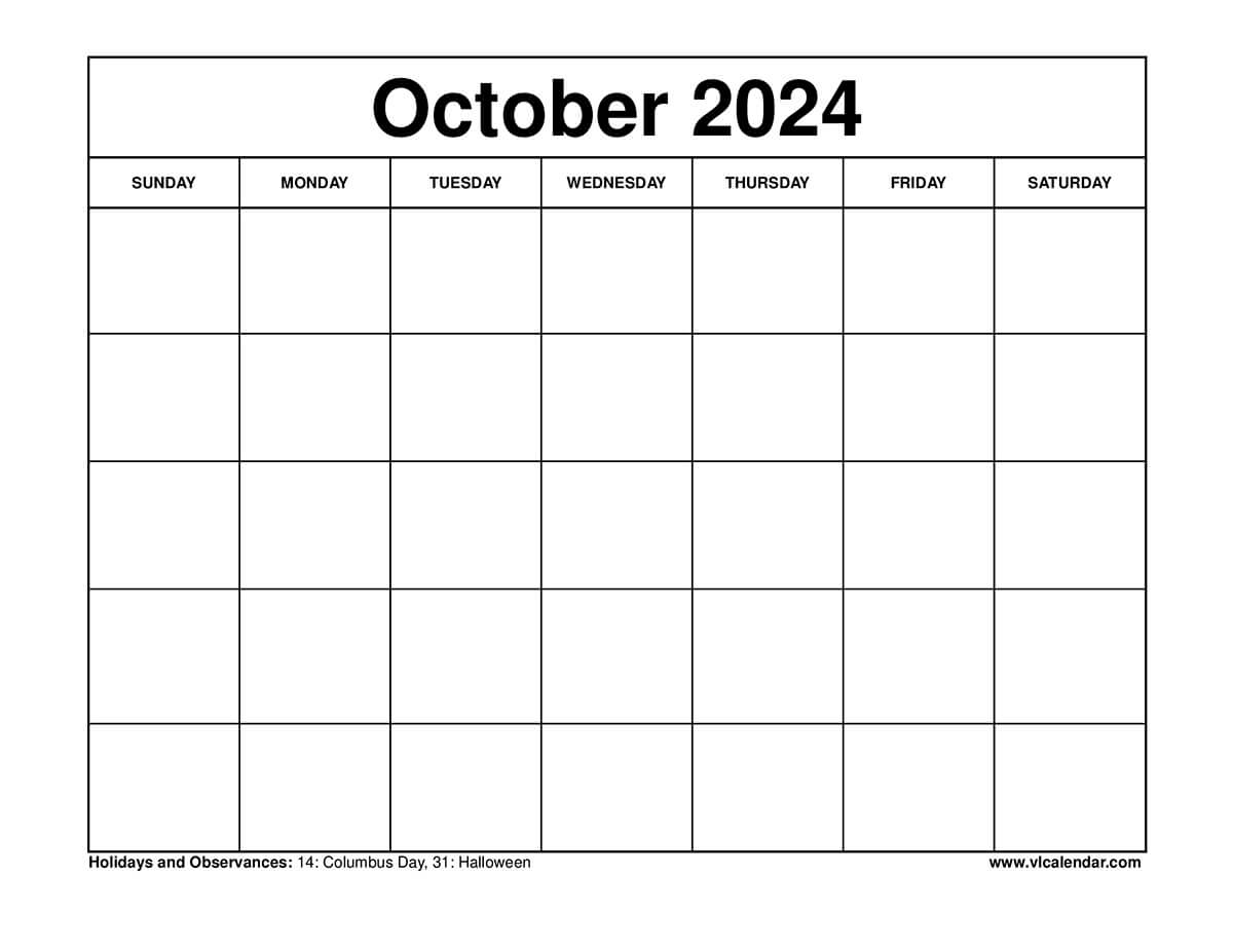 Editable Printable October Calendar No Download