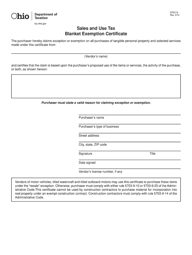 Ohio Sales Tax Exemption Form Fill Out Sign Online DocHub