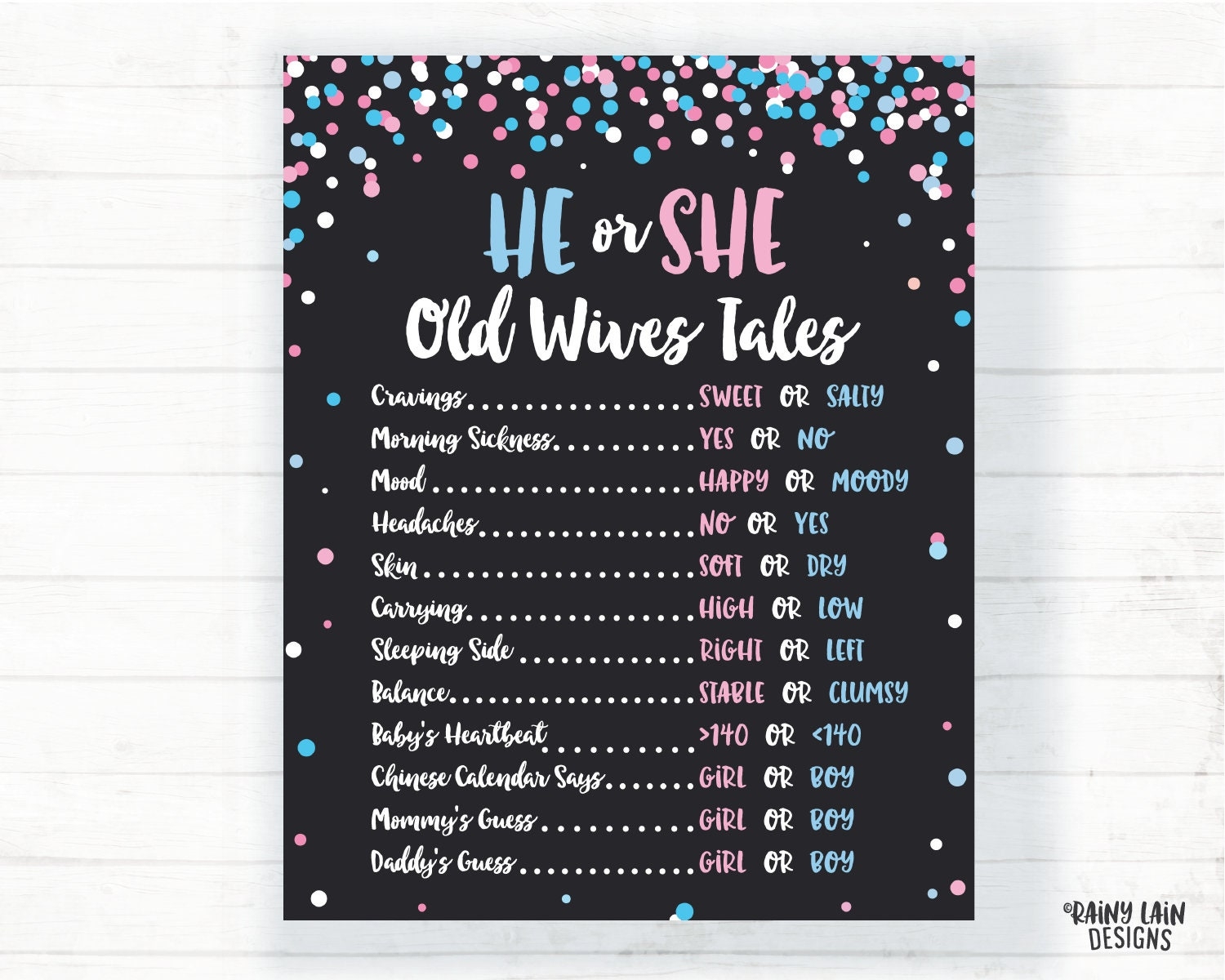 Old Wives Tales Sign Gender Reveal Poster Gender Reveal Old Wives Tales Chalkboard Old Wives Tales Poster Confetti He Or She Printable Etsy