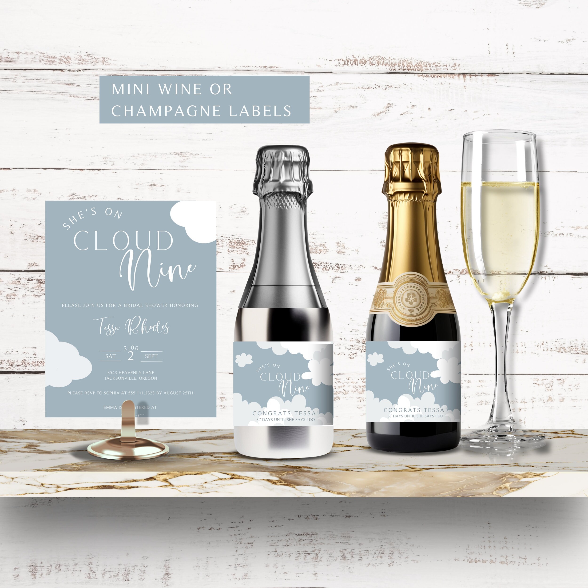 On Cloud Nine Party Favors Printable Mini Wine Label Template Champagne Label Party Favor Bridal Shower Baby Shower Cloud 9 Editable Etsy