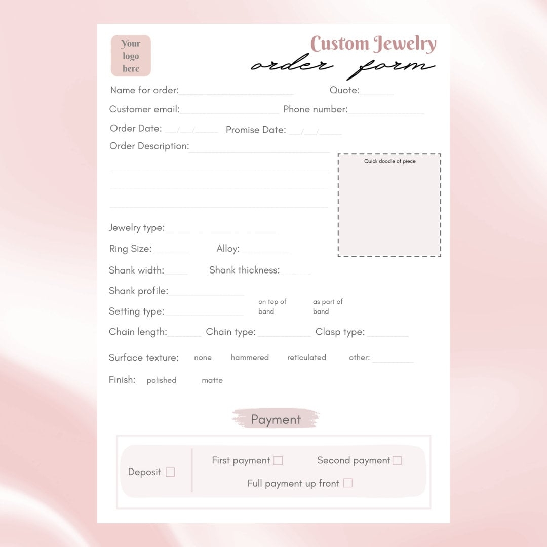 Order Form Template For Custom Jewelry Business Etsy