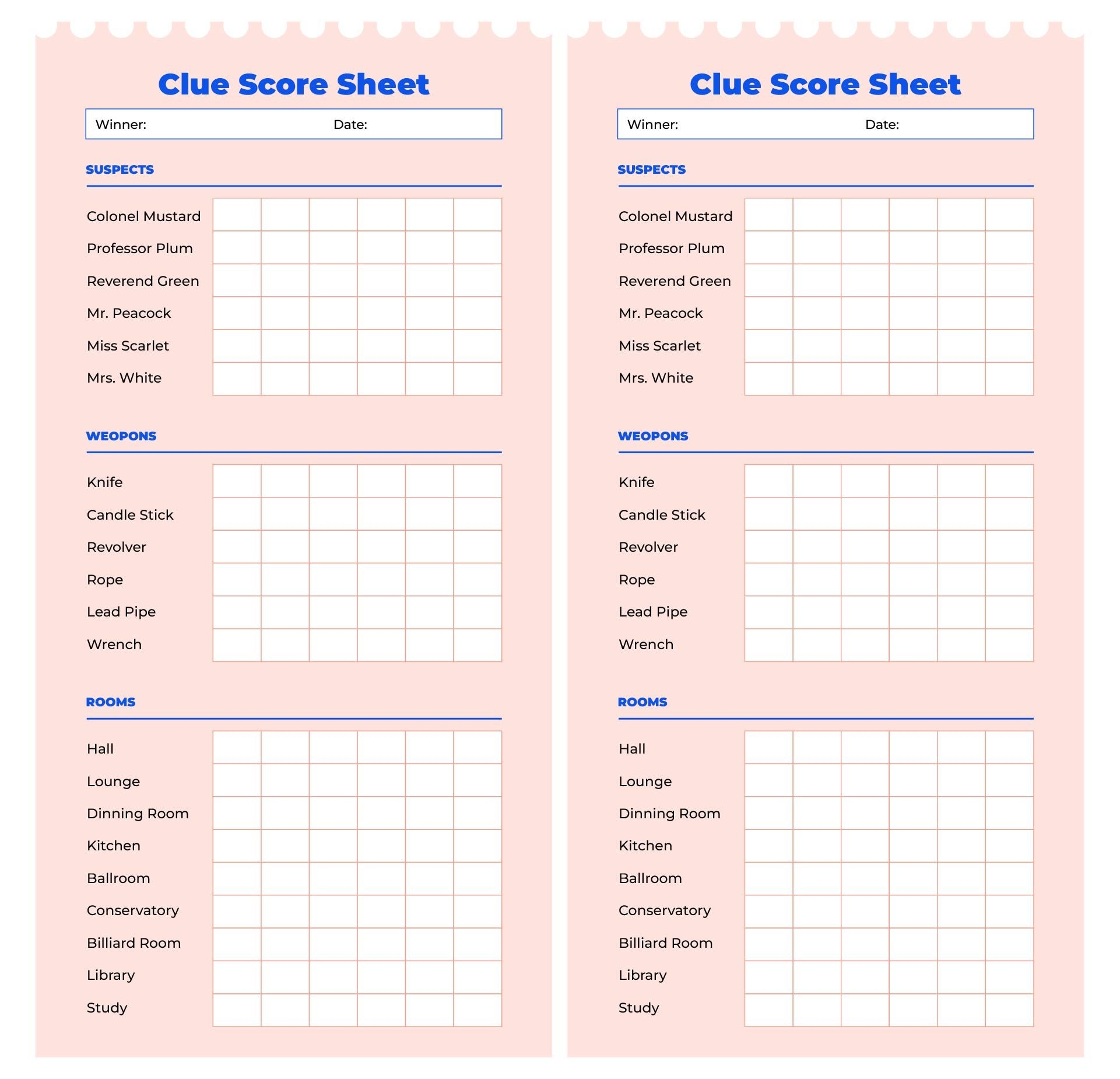 Original Clue Game Sheets 8 Free PDF Printables Printablee